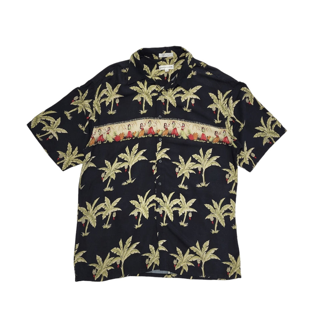Pierre Cardin Vintage 90's Black Green Palm Trees Short Sleeve Shirt Men's UK L