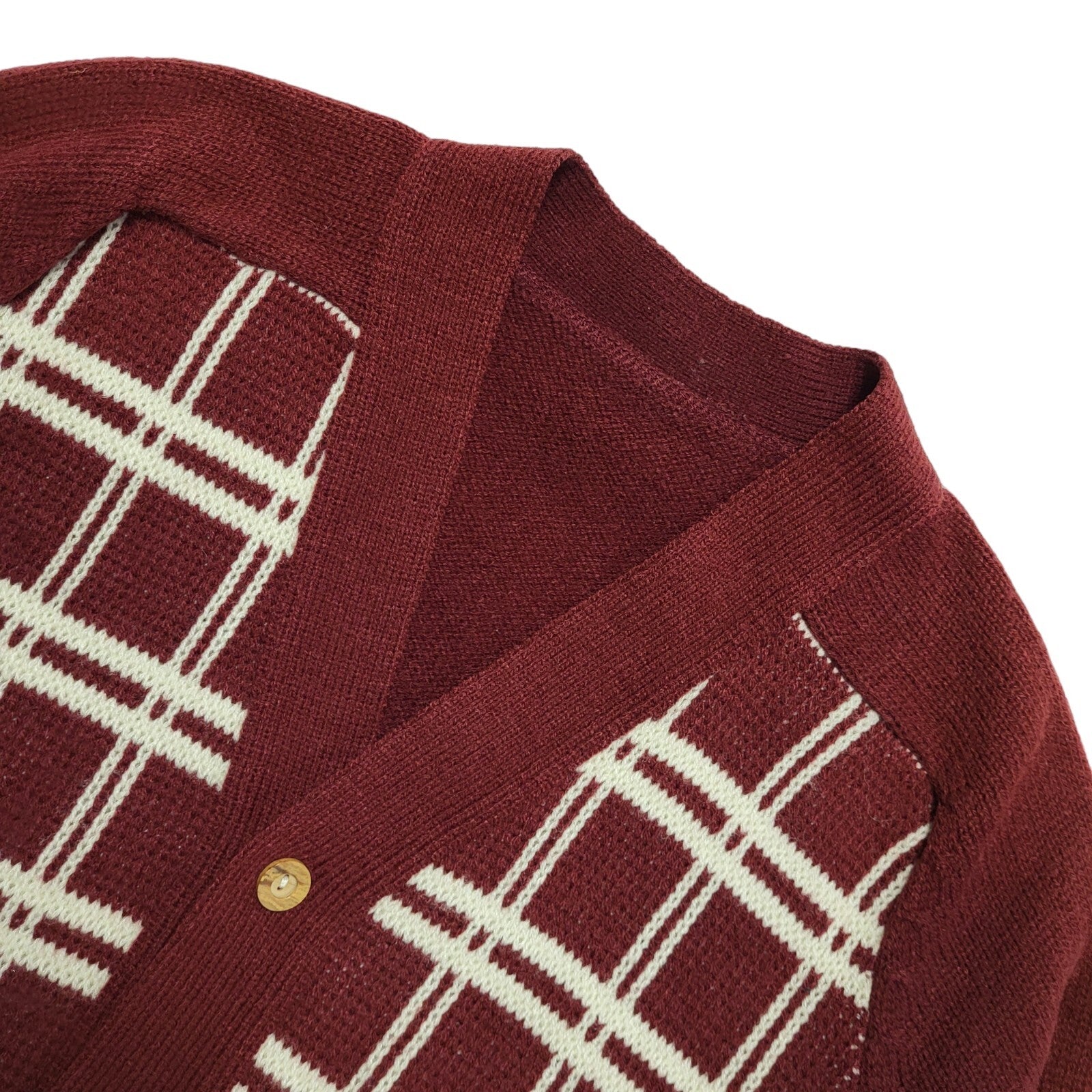 Vintage 80s Red White Check Button Cardigan Uk Women's Size 14