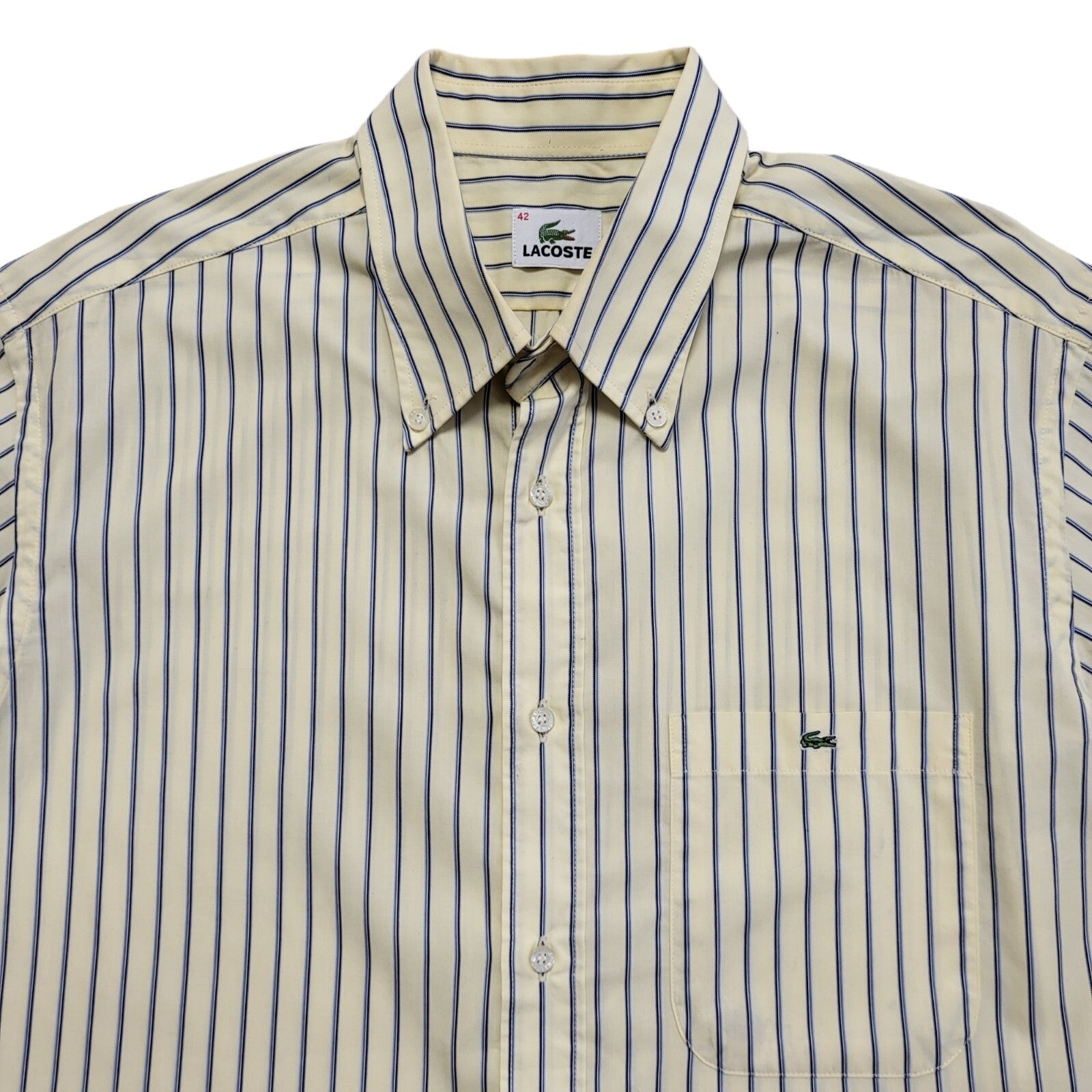 Lacoste Vintage 90's Yellow Blue Striped Short Sleeve Shirt Uk Men's Size L