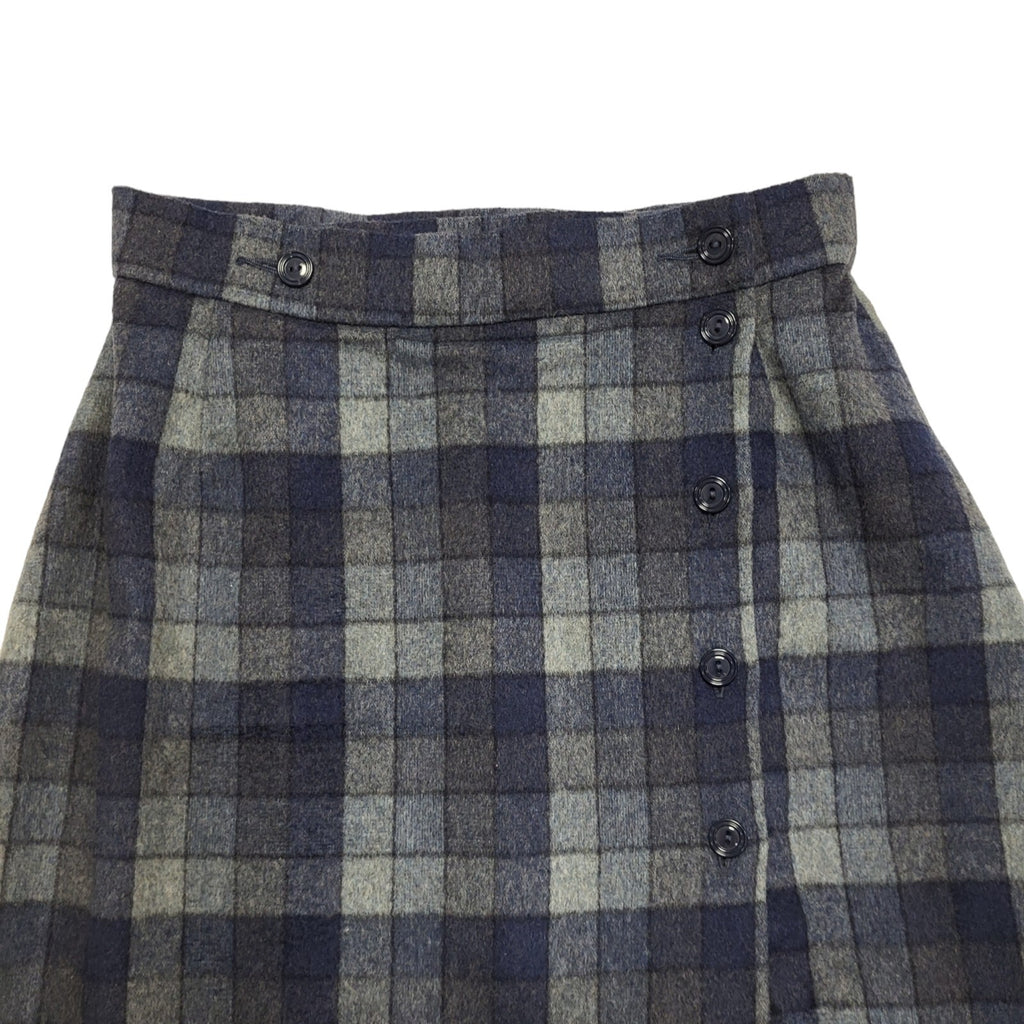 St Michael Vintage 80's Blue Check Button Front Wrap Skirt Women's UK 8 W25