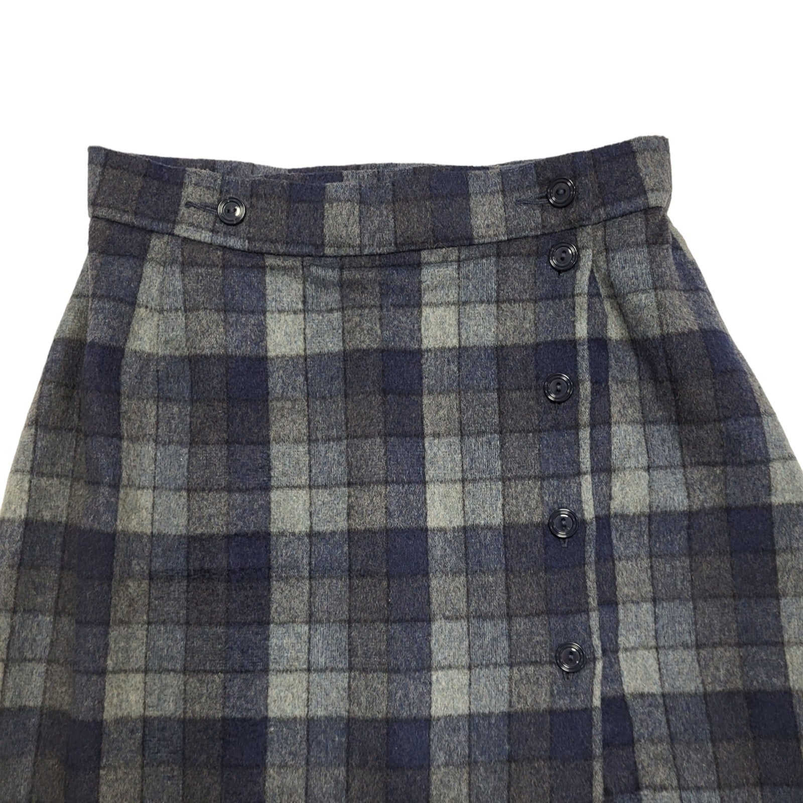 St Michael Vintage 80's Blue Check Button Front Wrap Skirt Women's UK 8 W25