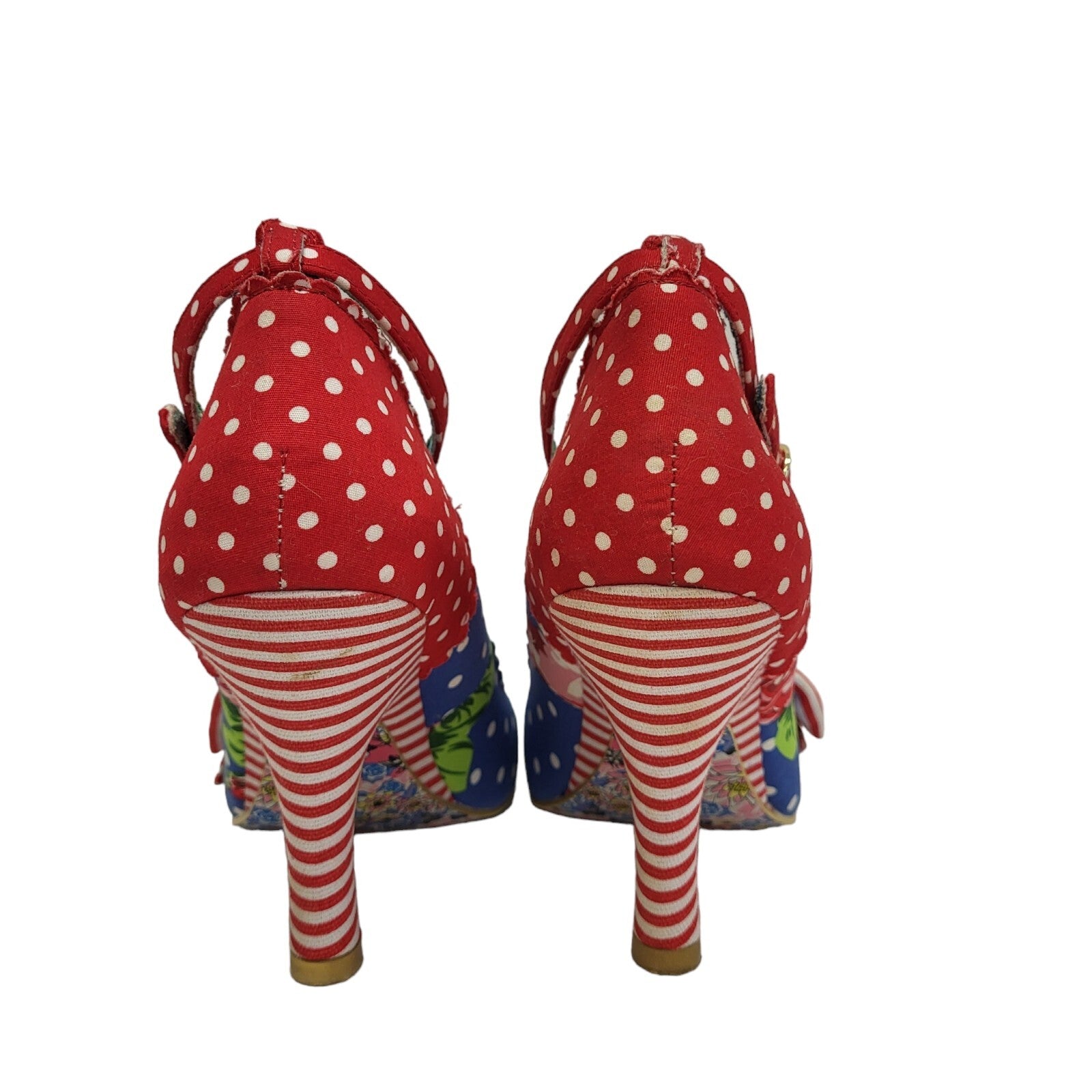 Vintage style Red Blue Floral T-bar Heels  Shoes Uk 4 Eu 36