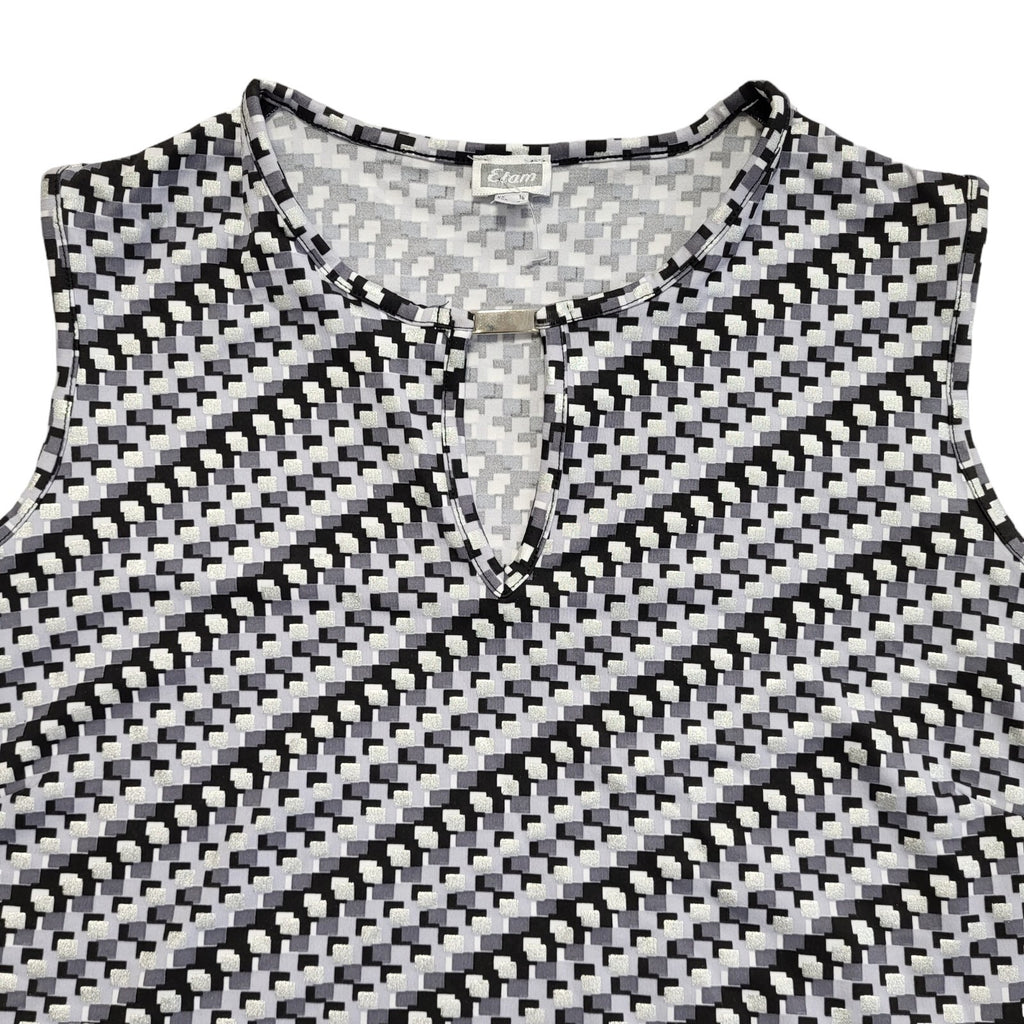Team Vintage 90's Black & Silver Geometric Sleeveless Tank Top Womens Size 18