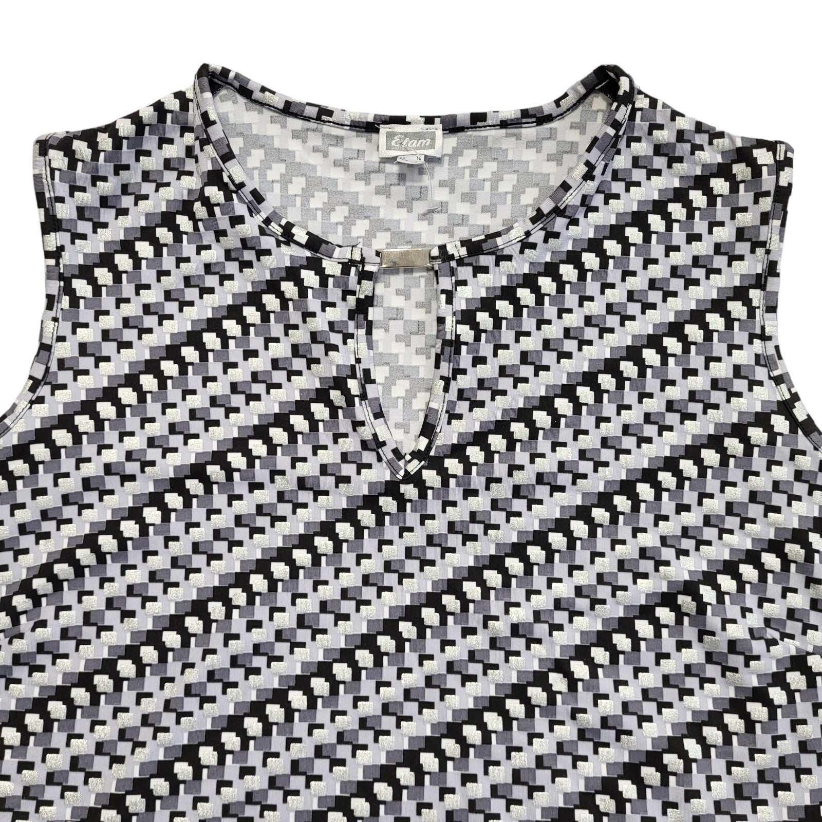Team Vintage 90's Black & Silver Geometric Sleeveless Tank Top Womens Size 18