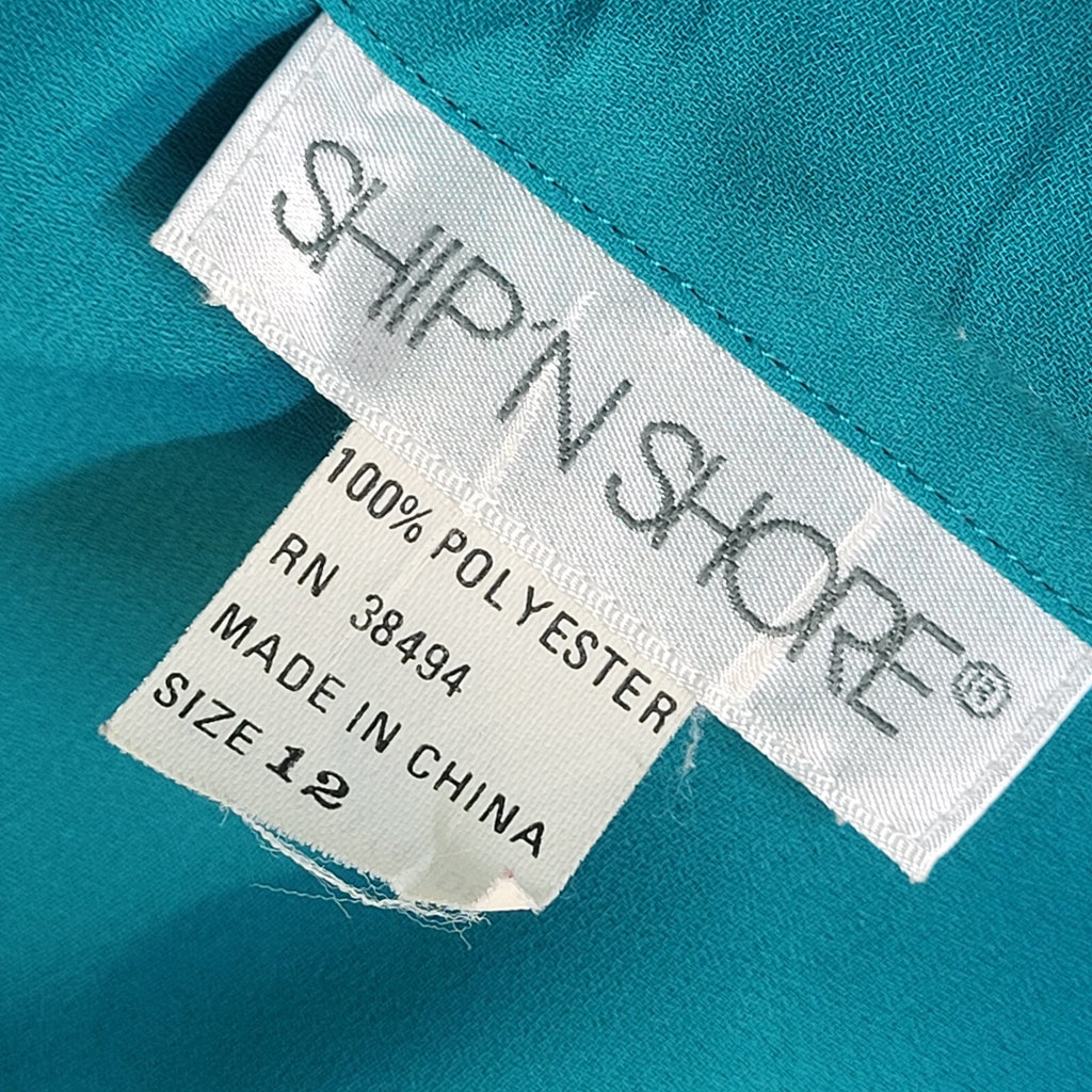 Ship & Shore Teal 90's Long Sleeve Pleated Shirt Women's UK Size 12