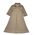 70s Vintage Beige Geometric 3/4 Sleeve A-Line Dress Women's 12