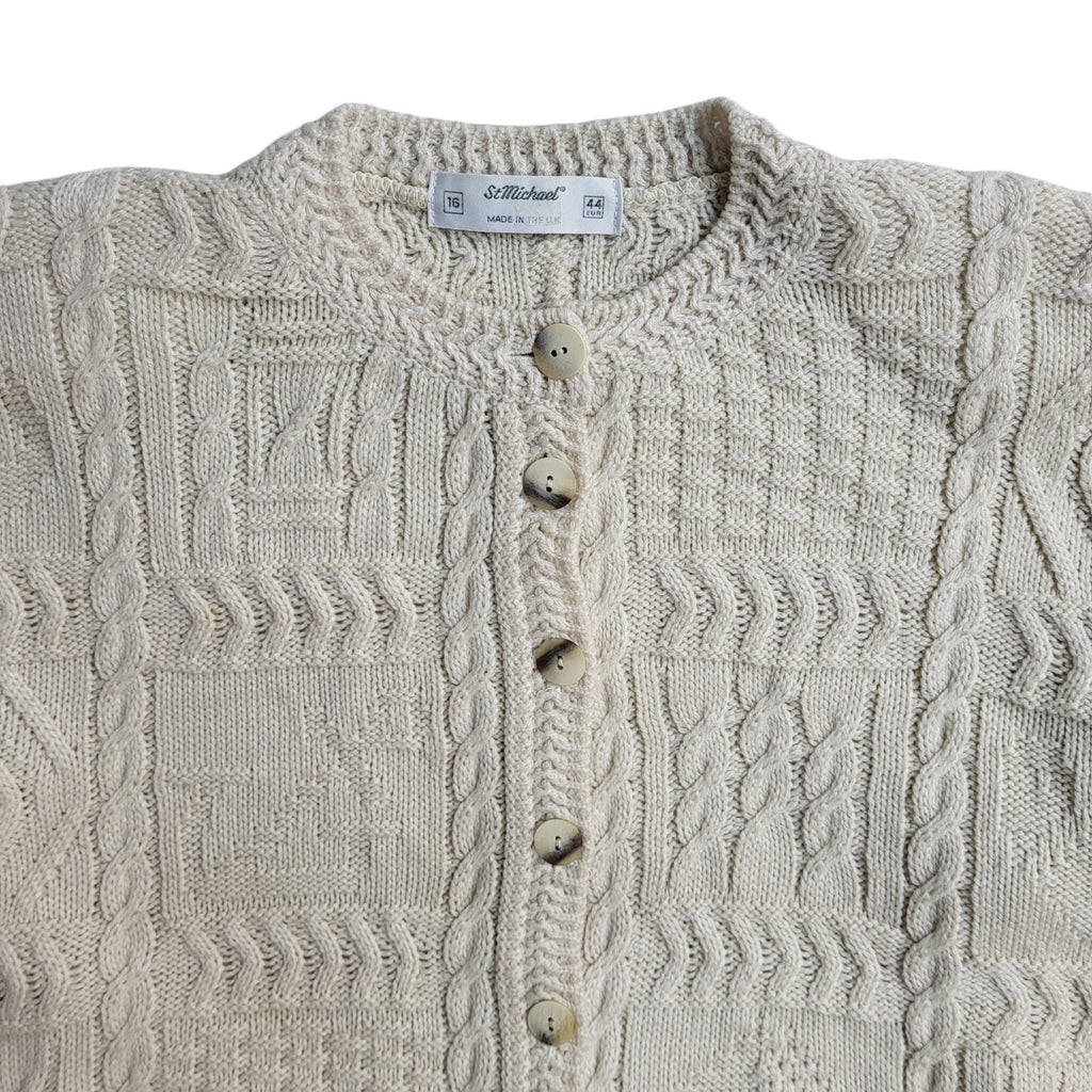 St Michael Vintage 90's Cream Knitted Cardigan UK Women's Size 16