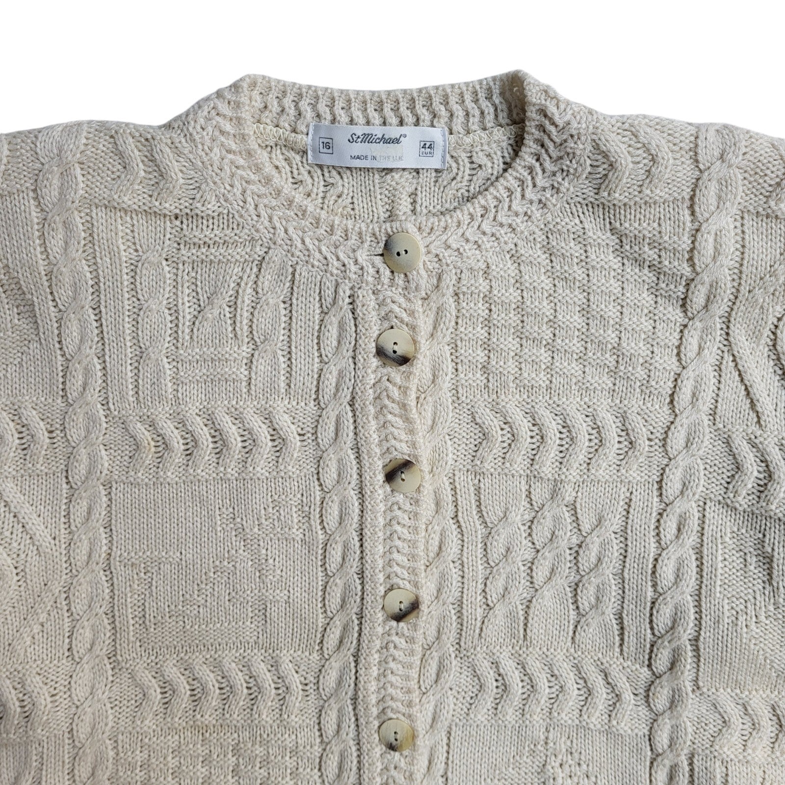 St Michael Vintage 90's Cream Knitted Cardigan UK Women's Size 16