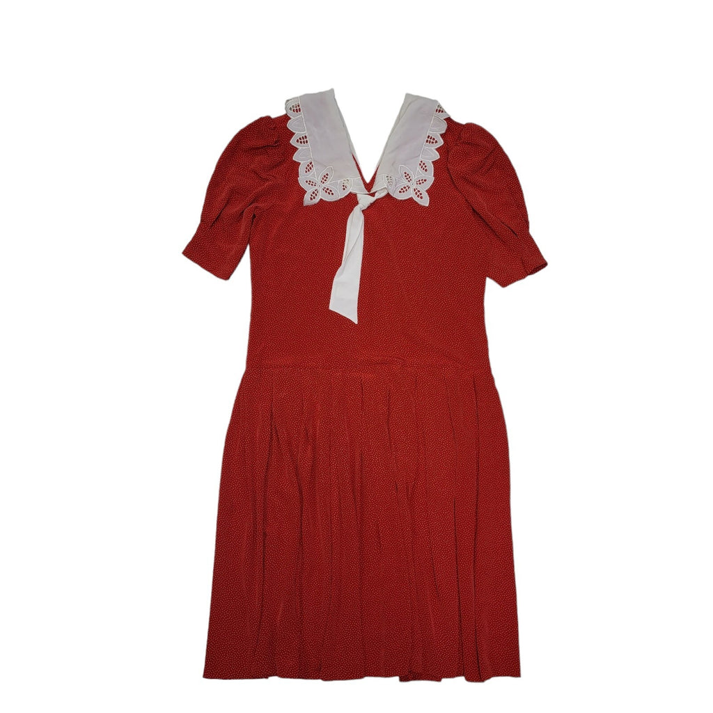 80s Vintage Red & White Polka Dot Prairie Dress Women's 14