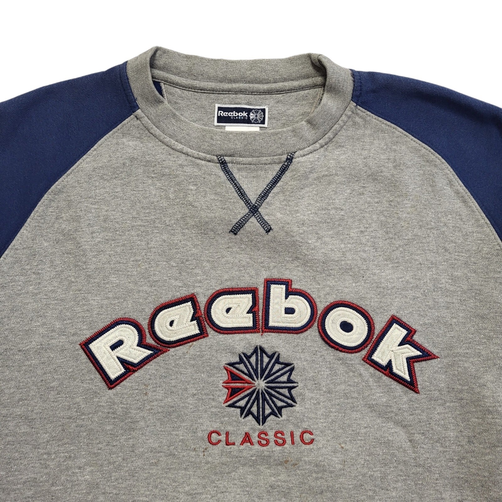 Reebok Grey & Blue Vintage 90s Sweatshirt Uk Men's Size Small