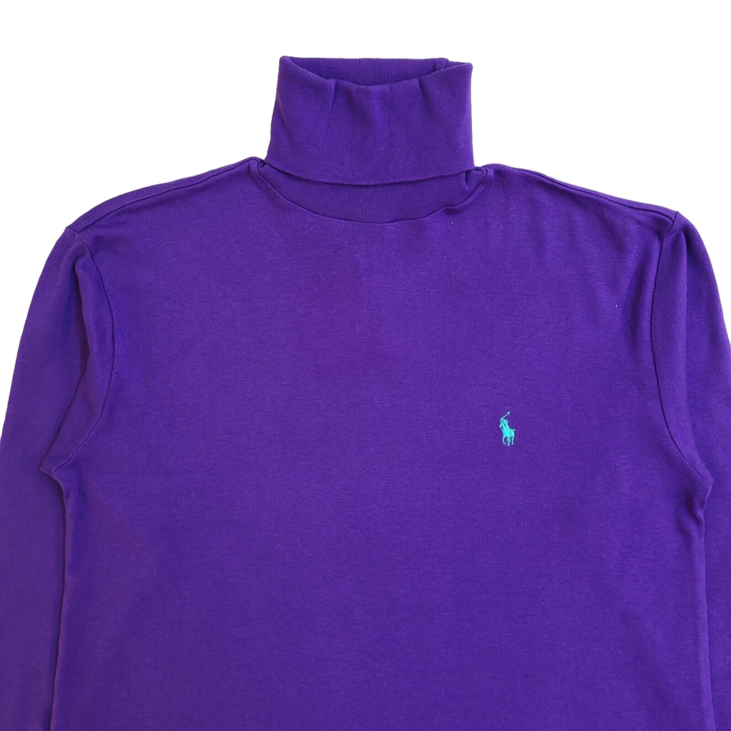 Ralph Lauren Purple Roll Neck Y2K Long Sleeve Jumper UK Women's Size S