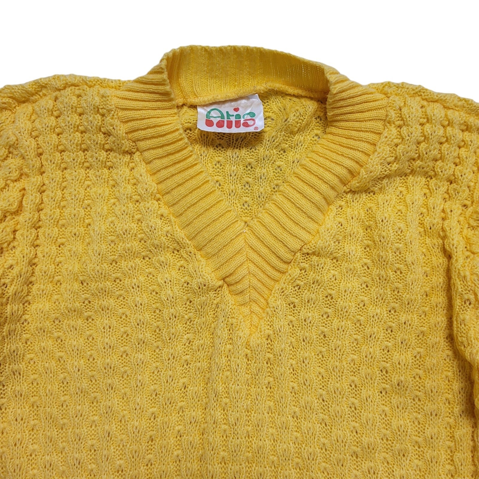 Atis 80s Vintage Yellow V-Neck Jumper Uk Women's Size Small