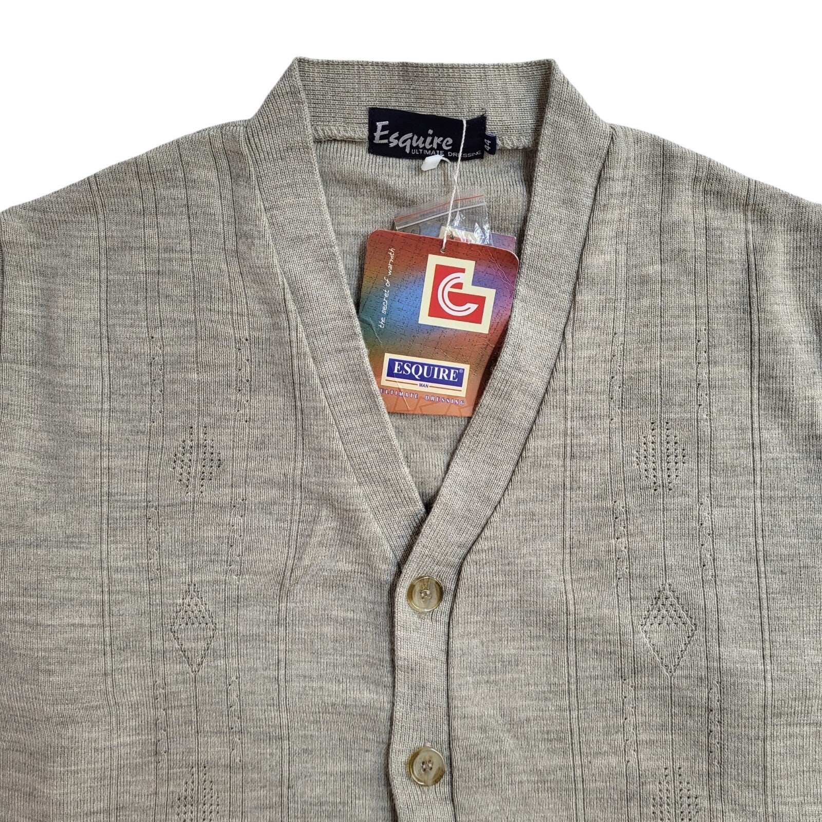 Esquire Vintage Beige Button Cardigan UK Men's Size XL Bnwt