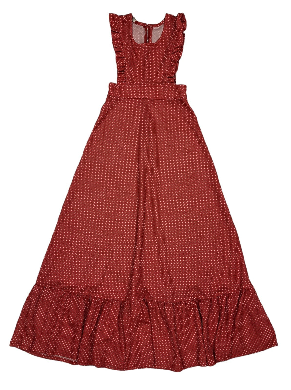 70s Vintage Red  Polka Dot Pinafore Maxi Dress Women's Size 10