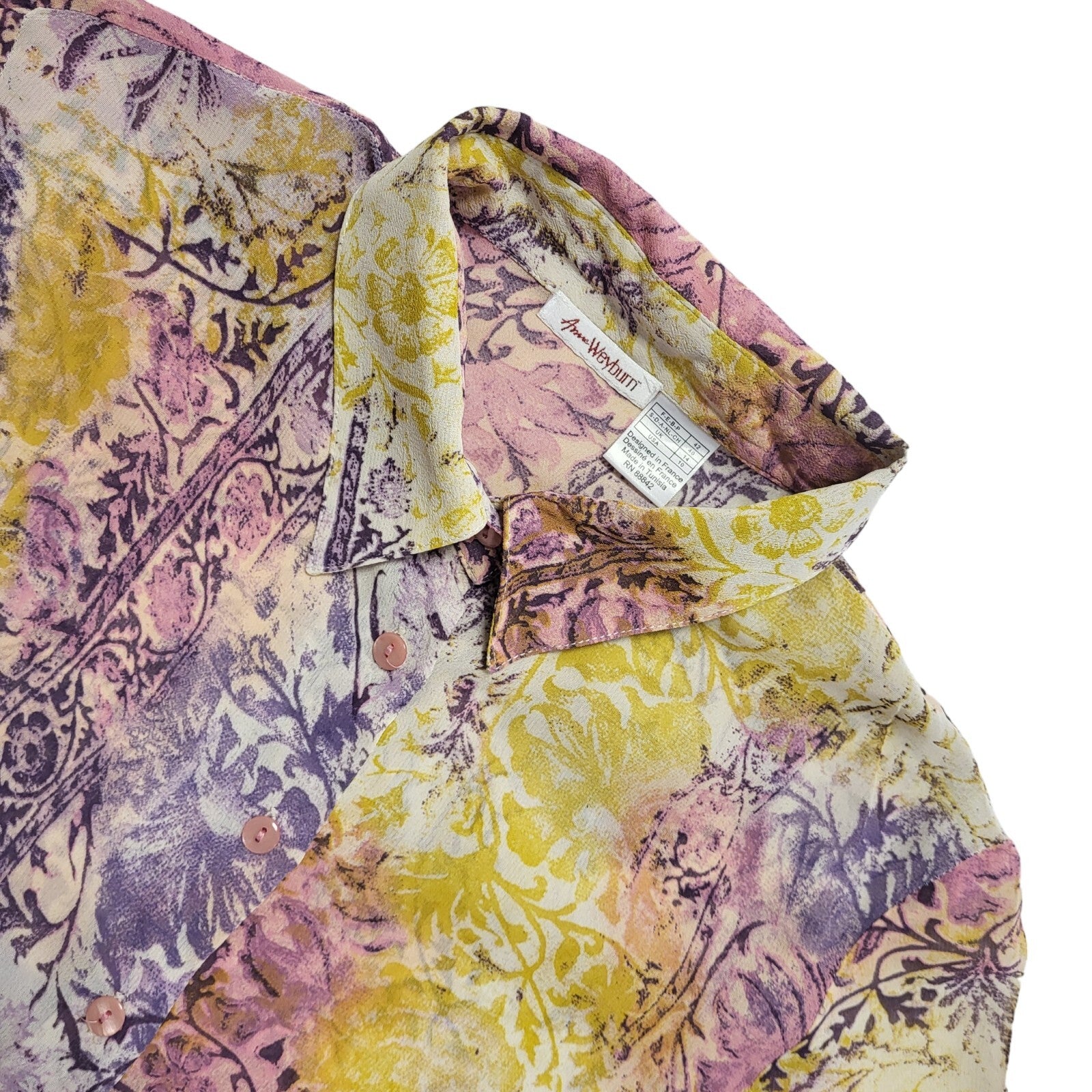 Anne Weyburn Vintage 90's Pink, Purple & Yellow Floral Blouse Womens UK Size 14