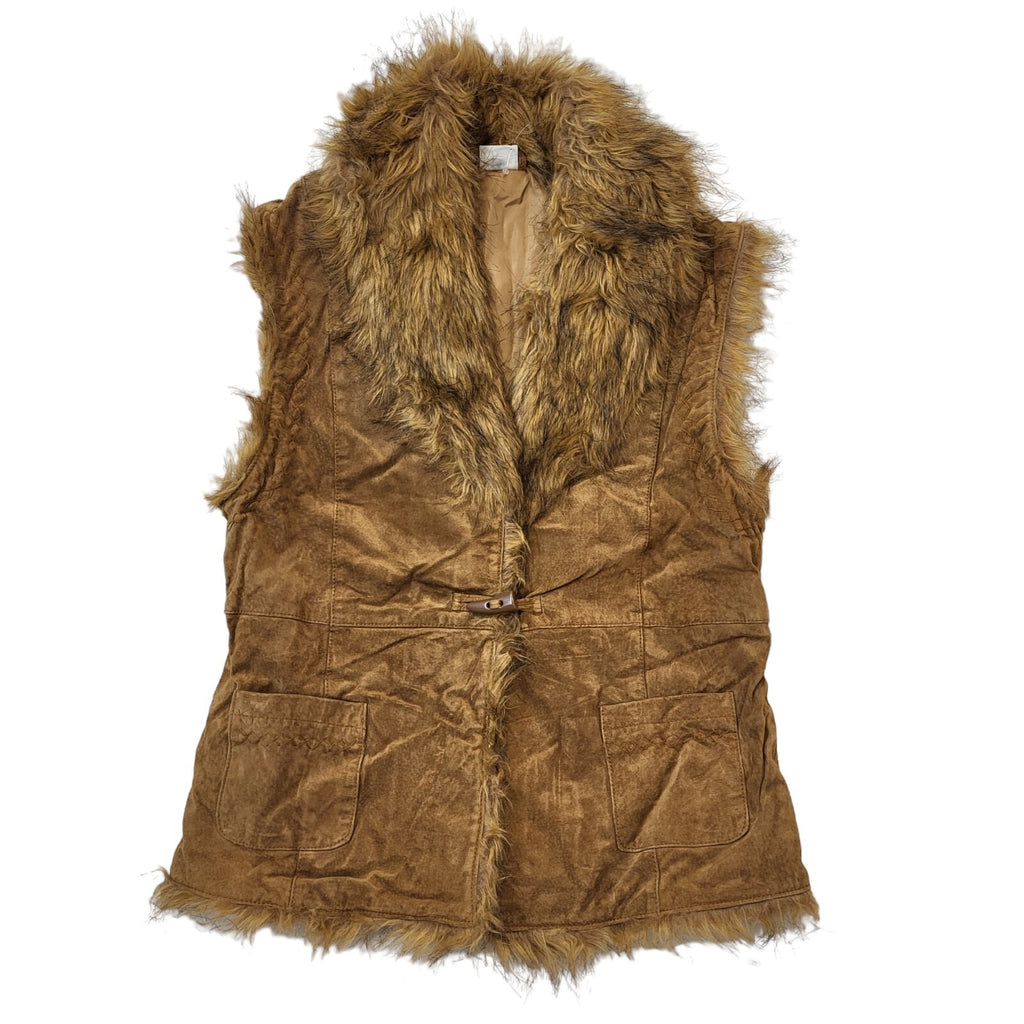 Together 90s Vintage Brown One Button Suede Gilet Women's Size 12 Eu 40