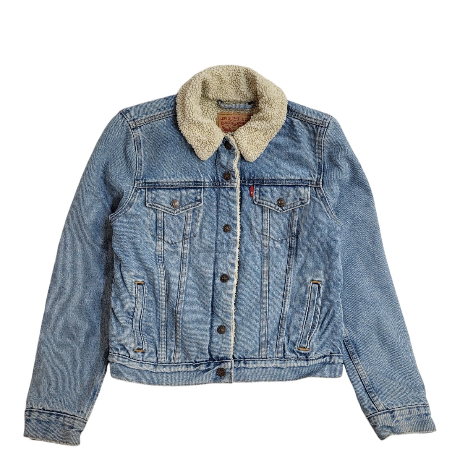 Levi's Vintage Y2k Blue Fleece Lined Denim Jacket Uk Women's Size Small
