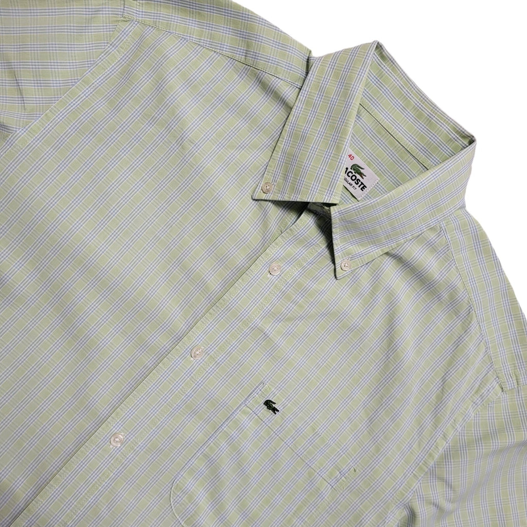 Lacoste Vintage 90's Green Blue Check Short Sleeve Shirt Men's UK L