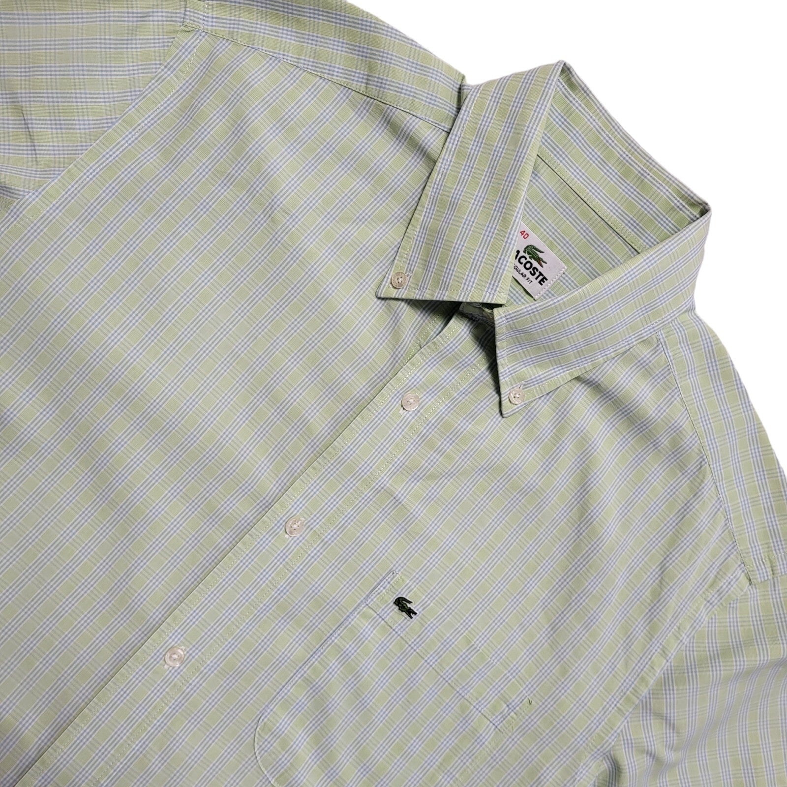 Lacoste Vintage 90's Green Blue Check Short Sleeve Shirt Men's UK L