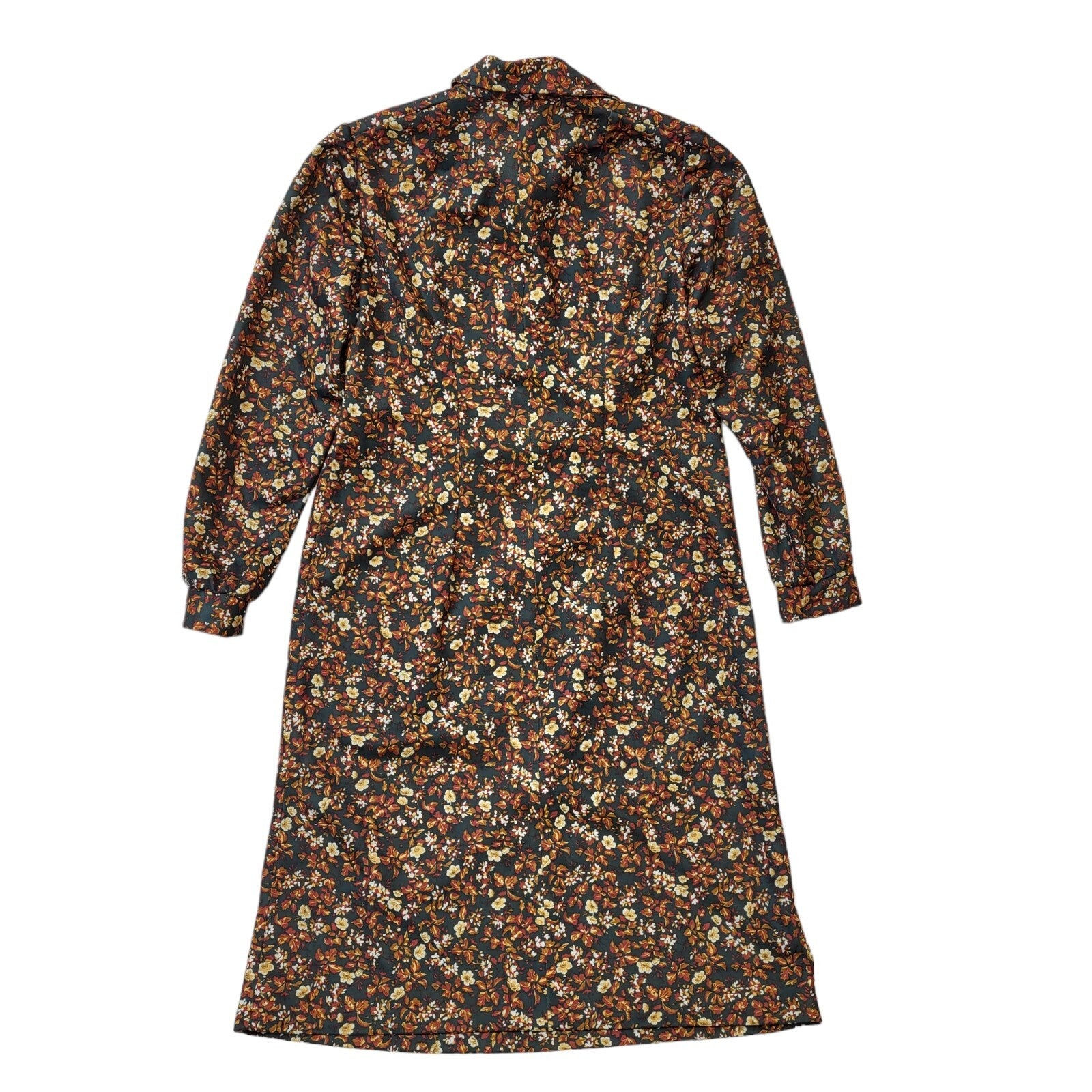 70s Vintage Collared  Brown Micro Floral A-Line Shift Dress Women's Size 12