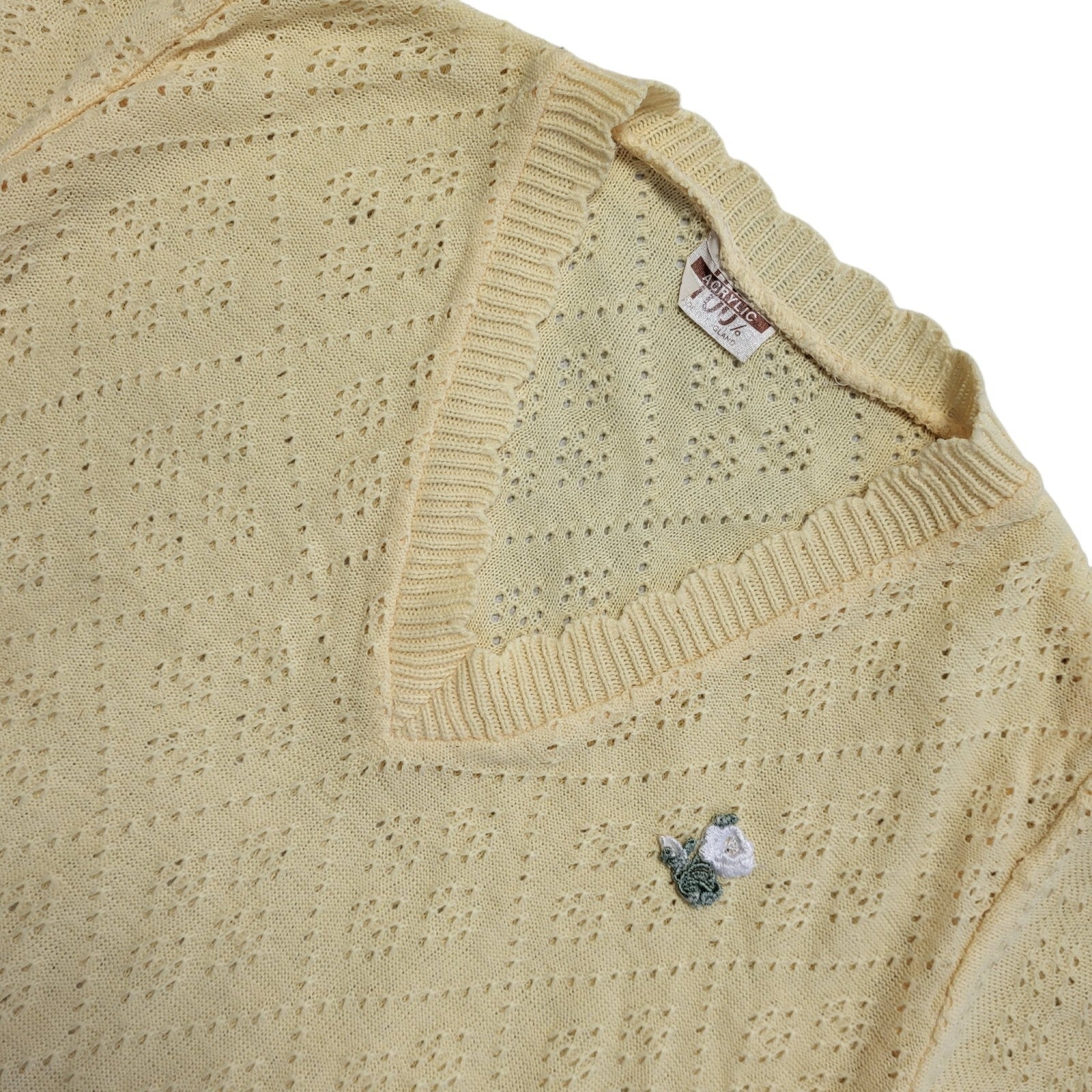 Vintage 80's Yellow Short Sleeve V-Neck Top Womens UK Size 8