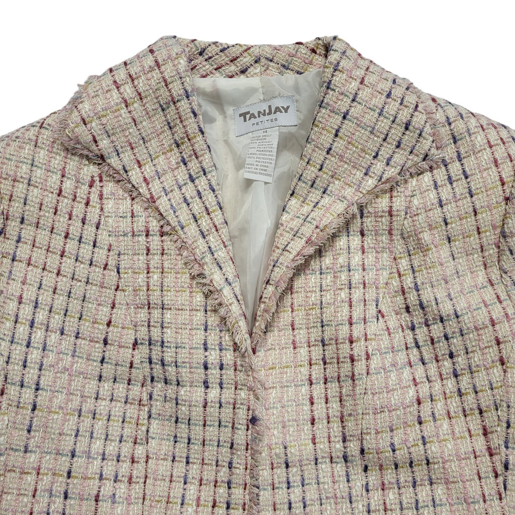Tanjay Pink 90s Vintage Open Front Polyester Blend Jacket Uk Women's Size 14