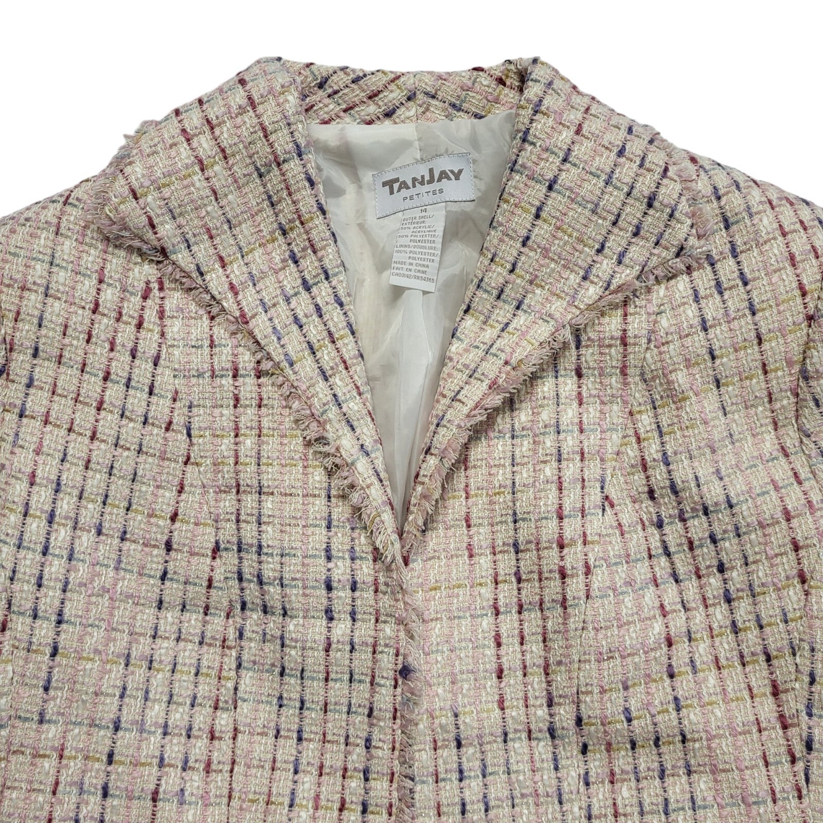 Tanjay Pink 90s Vintage Open Front Polyester Blend Jacket Uk Women's Size 14