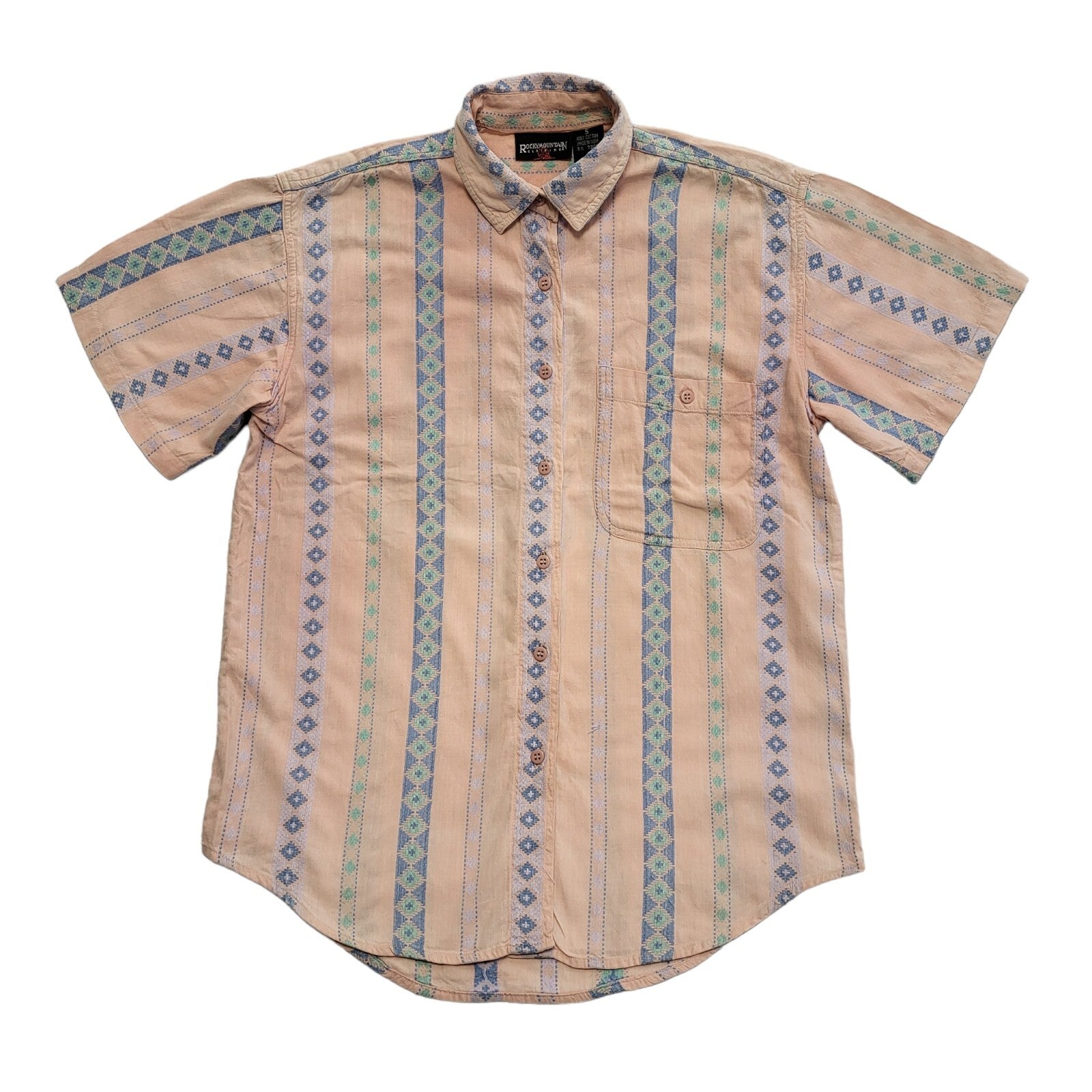 Rocky Mountain Vintage 90's Pink & Blue Short Sleeve Womens Shirt Size Small