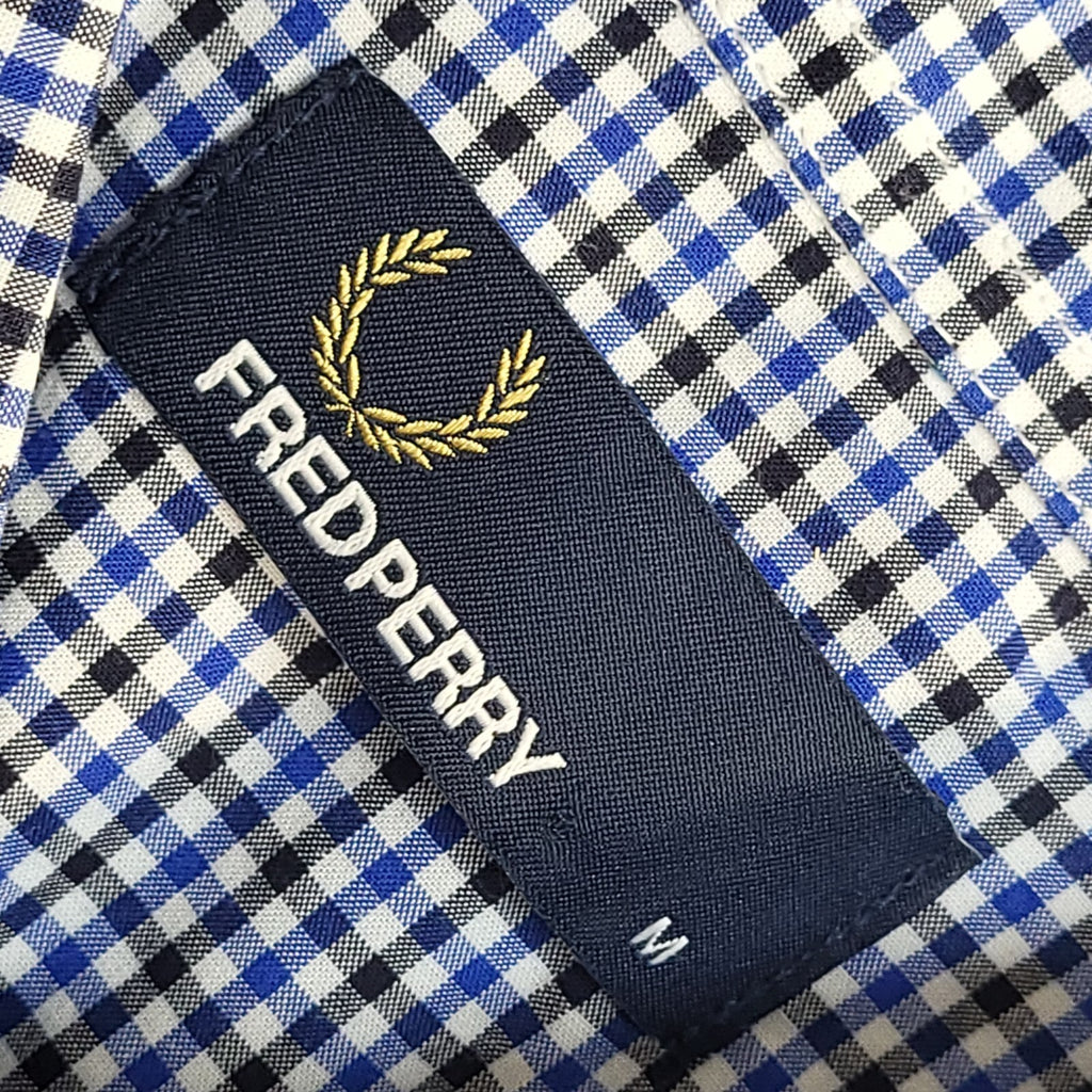 Fred Perry Vintage 90's Blue Checked Slim Fit Long Sleeve Shirt Mens UK M