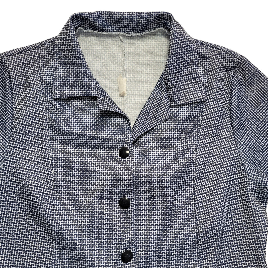 70s Vintage Blue & White Weave Pattern Shift Dress Women's 14