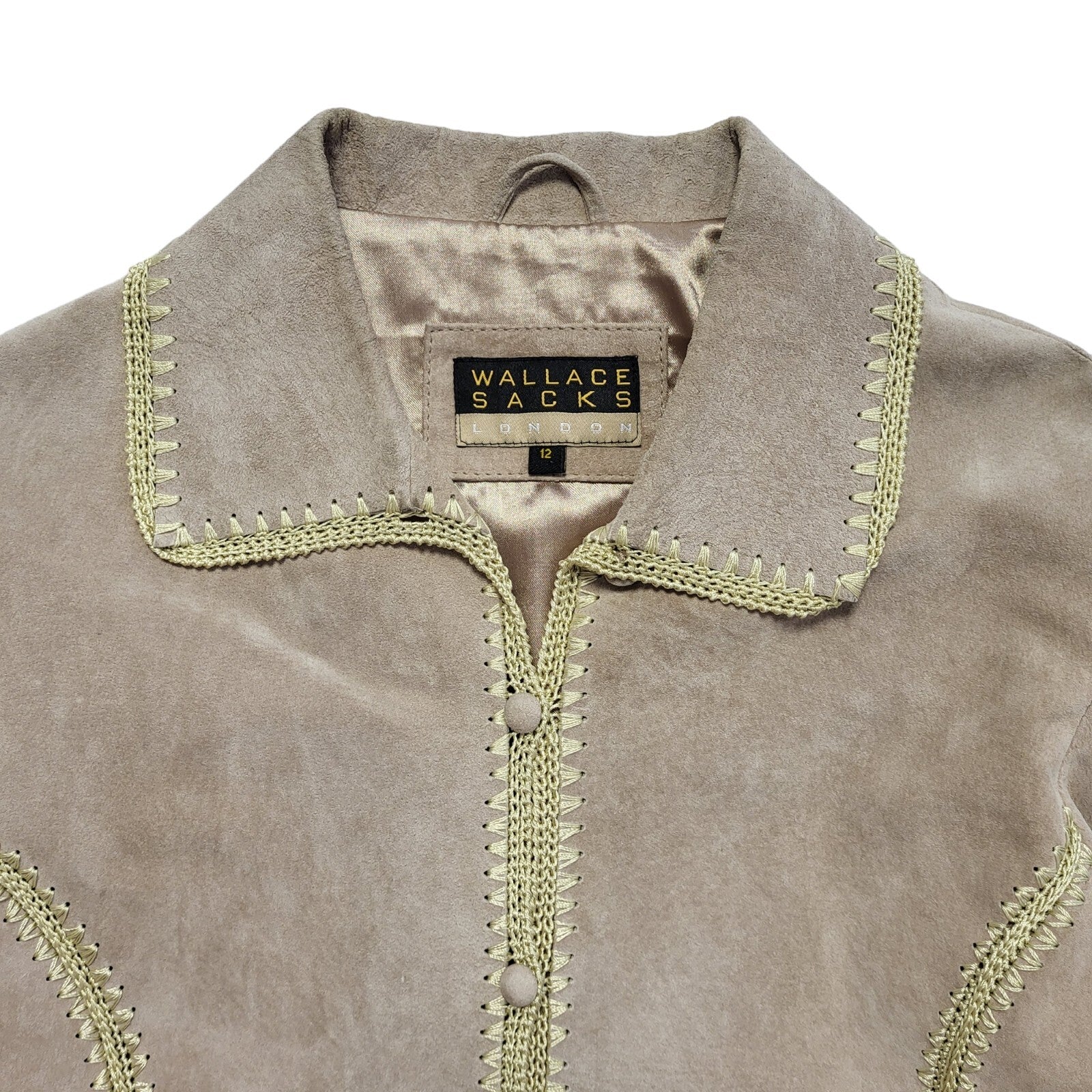 Wallace Sacks Beige 80s Vintage Button Suede Jacket Uk Women's Size 12