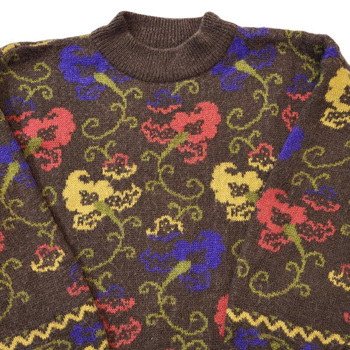 80s Vintage Floral Round Neck Jumper Women's Size 14