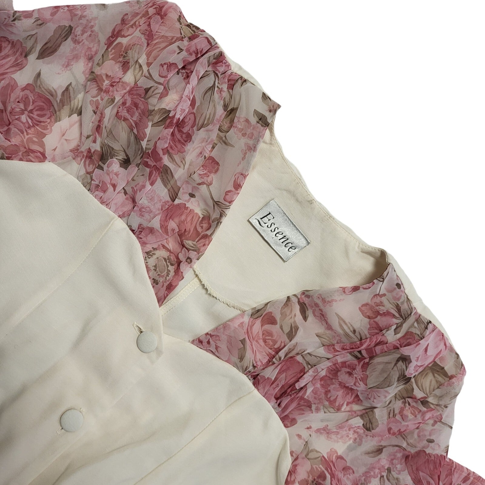 Vintage 80's Cream Pink Floral Daywear Dress Uk Women's Size 16
