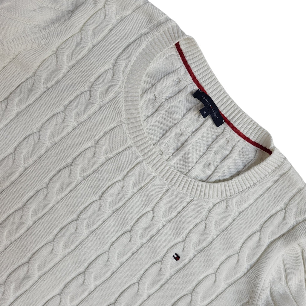 Tommy Hilfiger Y2K White Cable Knit Jumper UK Women's Size M