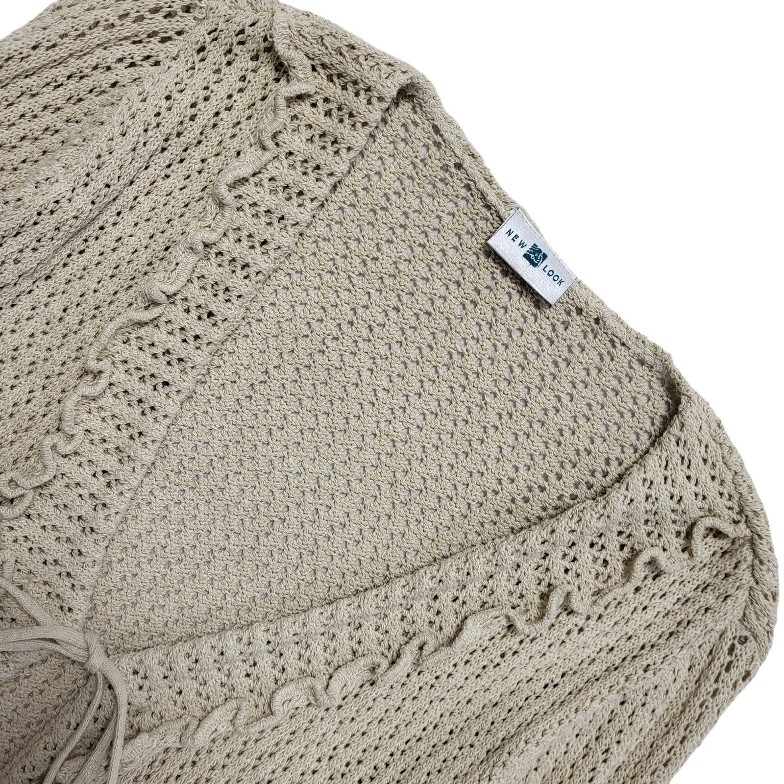 New Look Y2k Beige Lace-Up Cable-Knit Cardigan Uk Women's Size 12