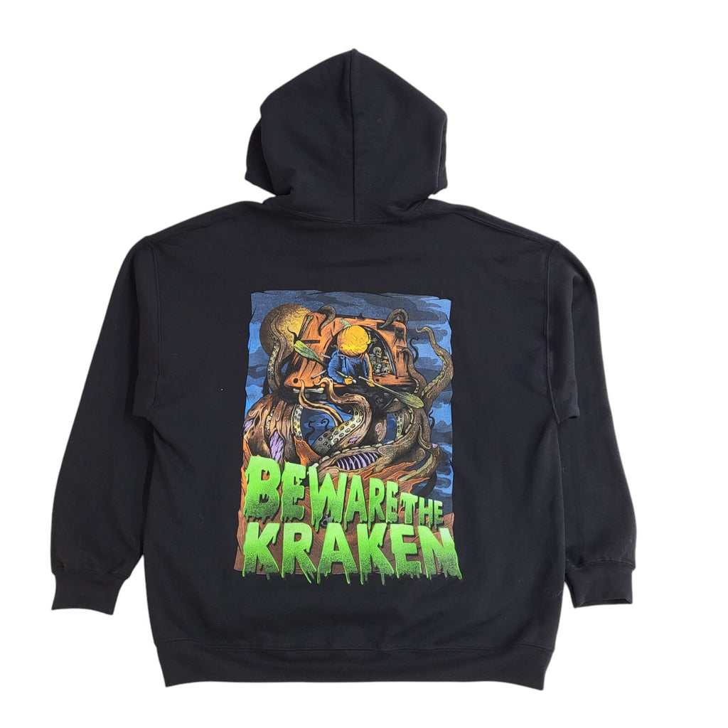 Gildan Black Beware The Kraken Long Sleeve Y2K Hoodie UK Men's Size XL