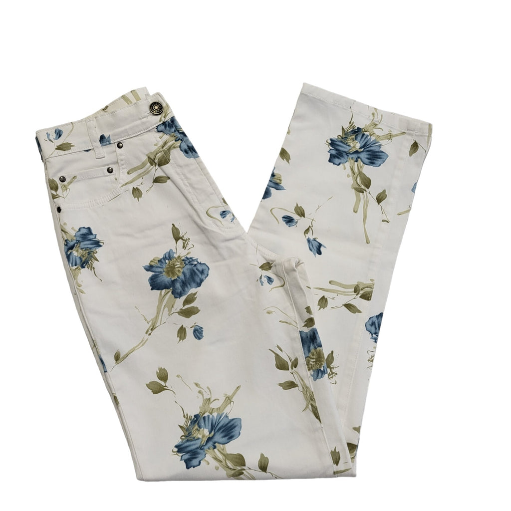 Marco Pecci White Blue Floral Straight Leg Denim Jeans Uk Women's 8 W26 L30