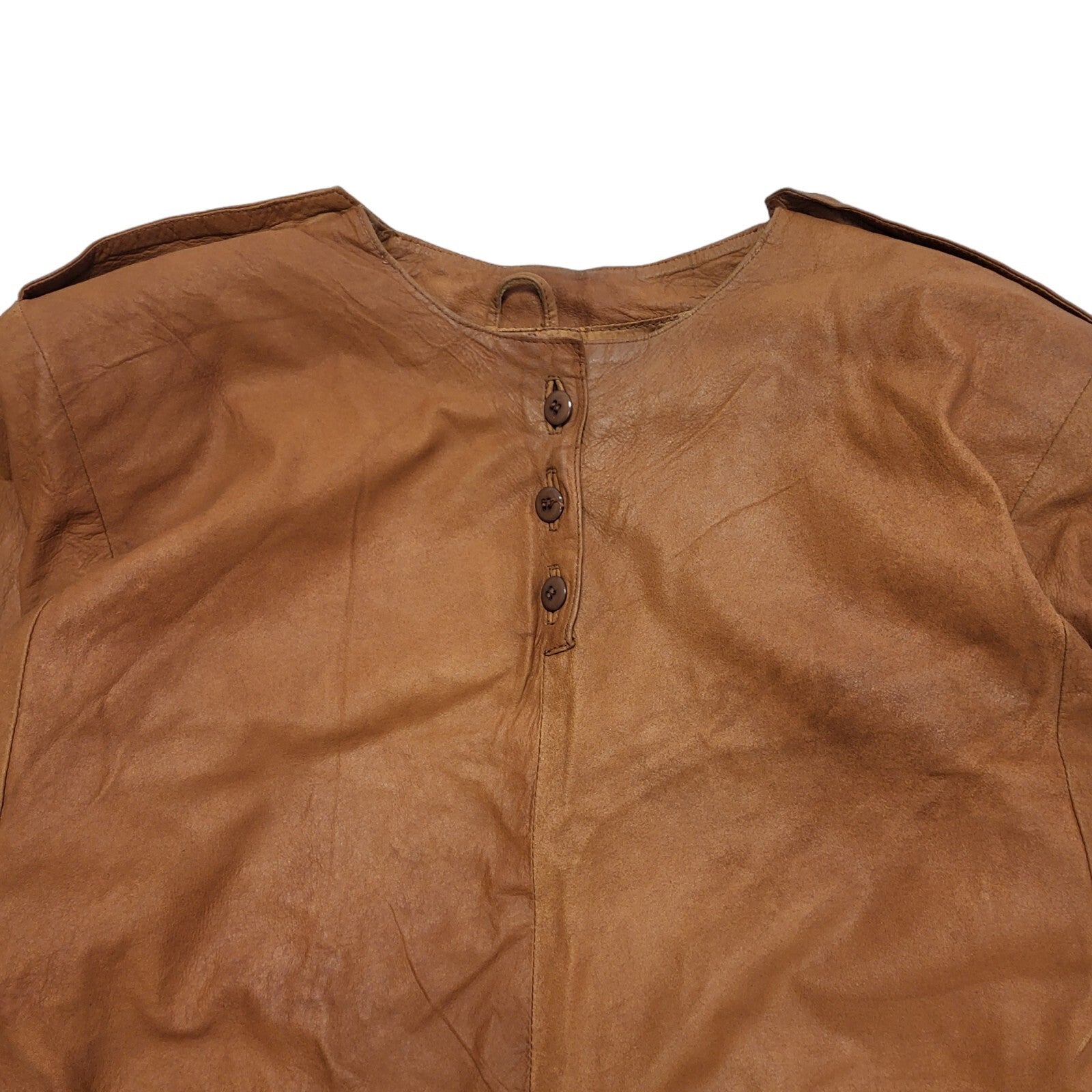 Vintage 80s Brown Leather Long Sleeve Daywear Dress Uk Women's Size 14