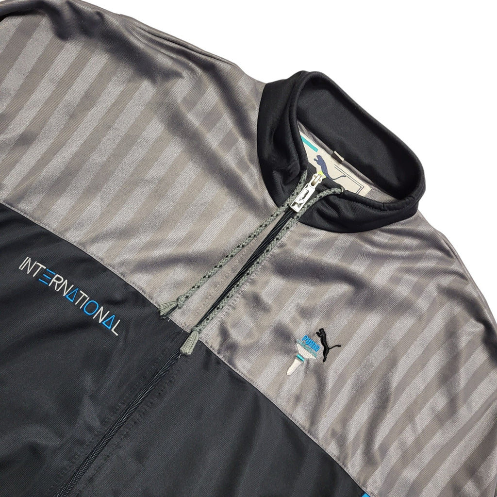 Puma International 80's Vintage Grey Blue Zipped Tracksuit Top Uk Men's Size XL
