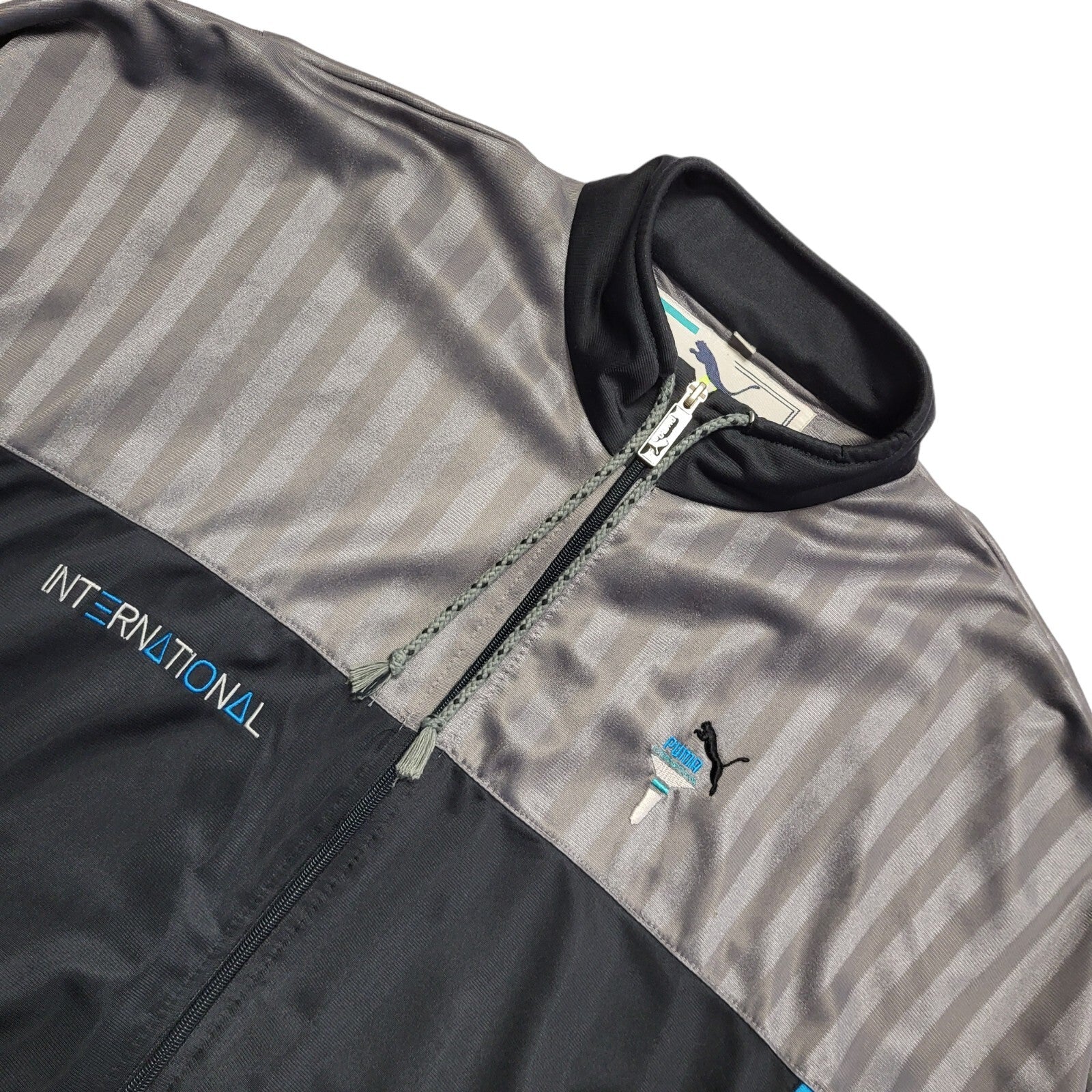 Puma International 80's Vintage Grey Blue Zipped Tracksuit Top Uk Men's Size XL