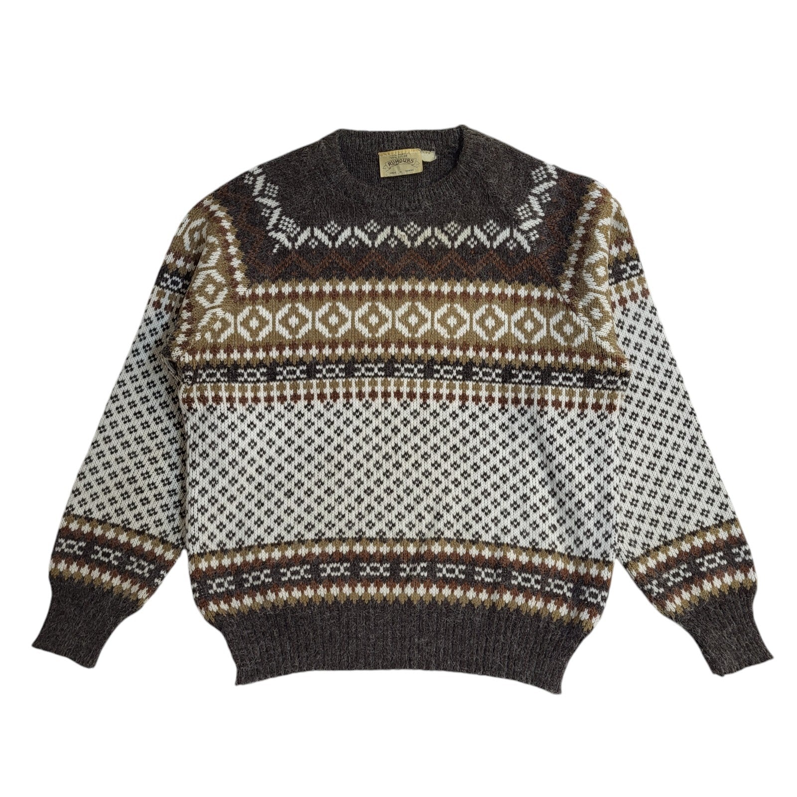 Rumours Vintage 90's Brown & Beige Geometric Jumper UK Men's Size M