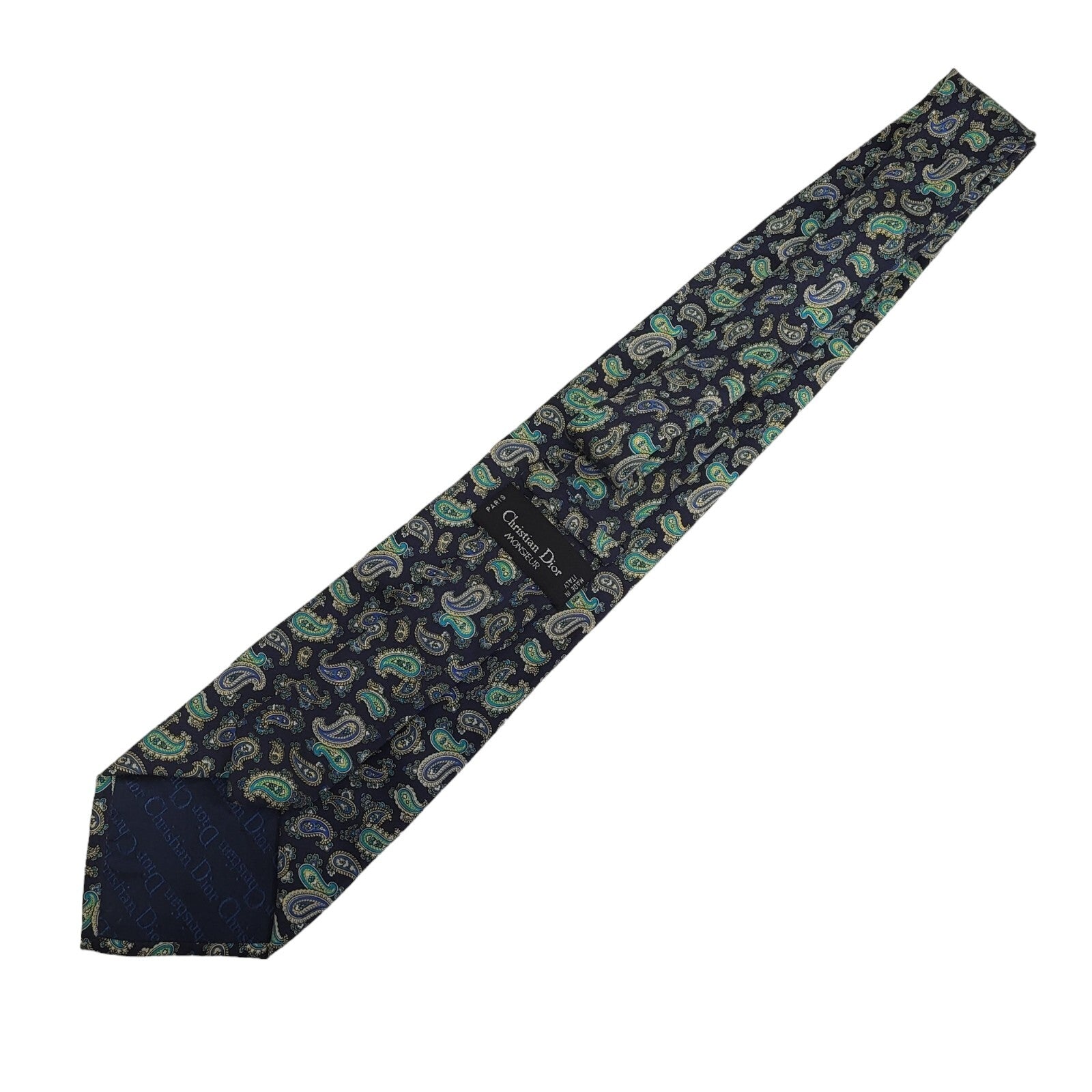 Christian Dior Vintage 80s Blue Paisley Silk Neck Tie Uk Men's Size 56"