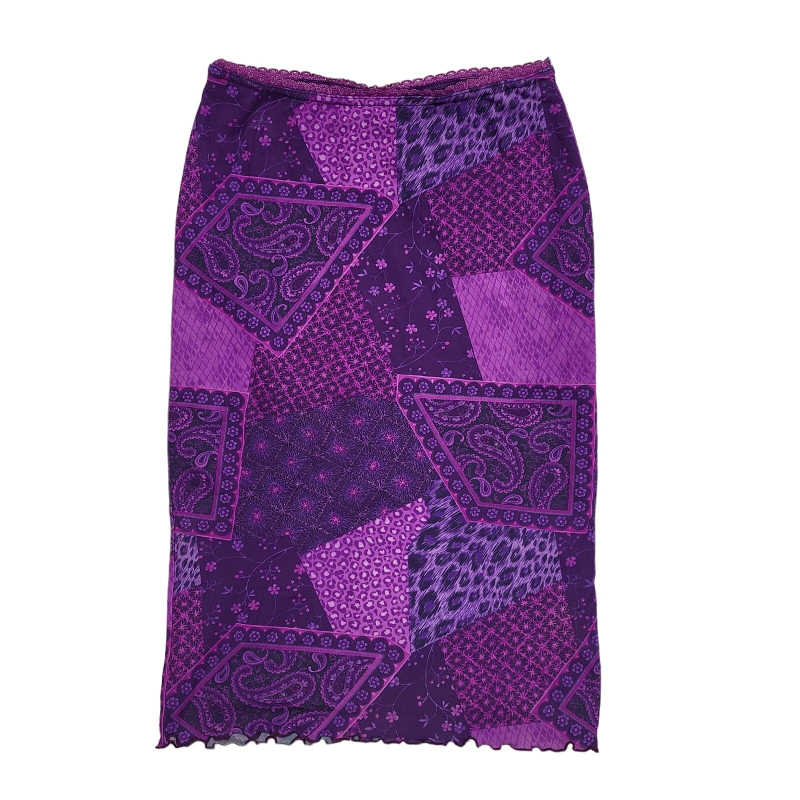 Rise 90's Vintage Purple Patchwork Print Midi Skirt Women's Size M W28-30