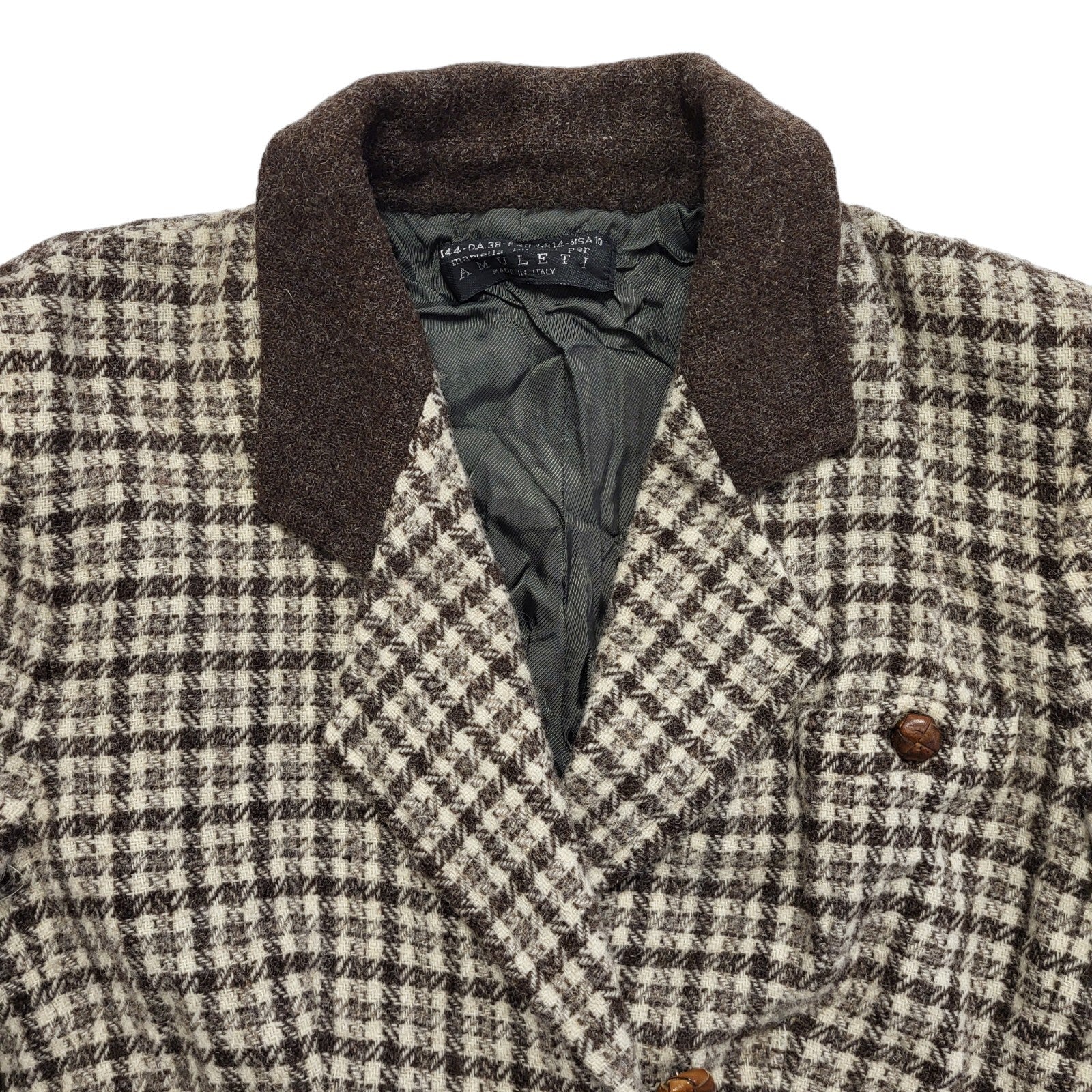 Amuleti Brown 80s Check Button Wool Jacket Uk Women's Size 14