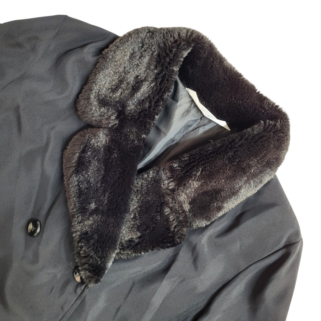 St Michael Vintage 90s Black Double Breasted Coat UK Women's Size 14