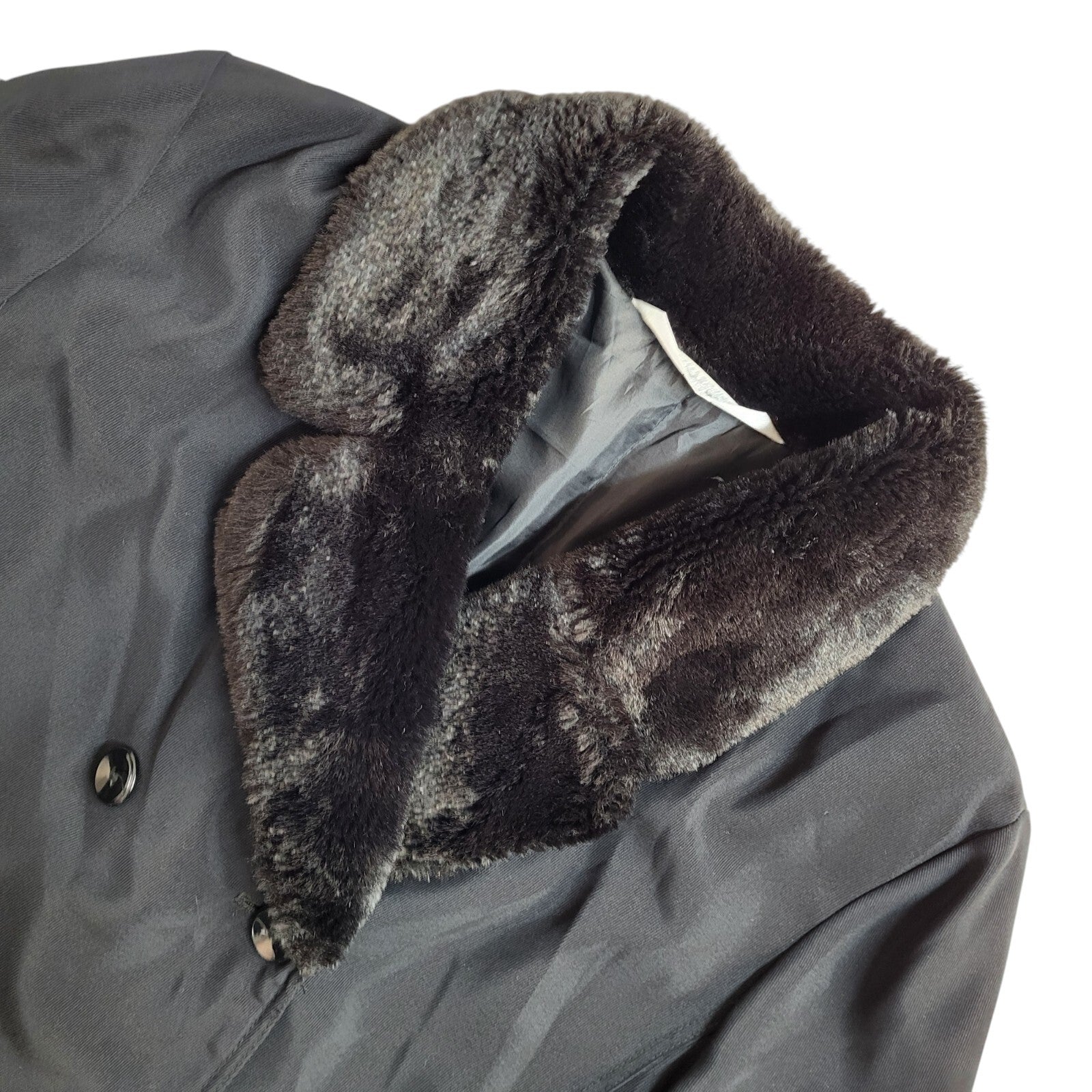 St Michael Vintage 90s Black Double Breasted Coat UK Women's Size 14