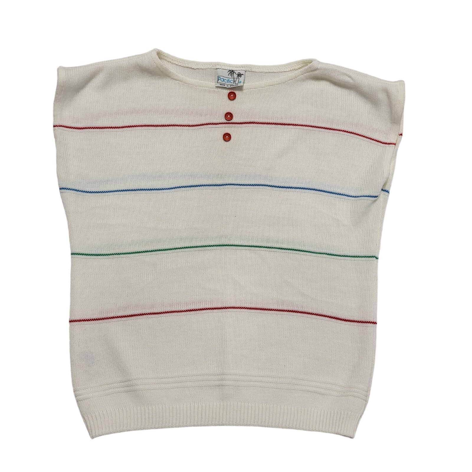 Pacific 80s Vintage White Striped Sleeveless Top Uk Women's Size 16