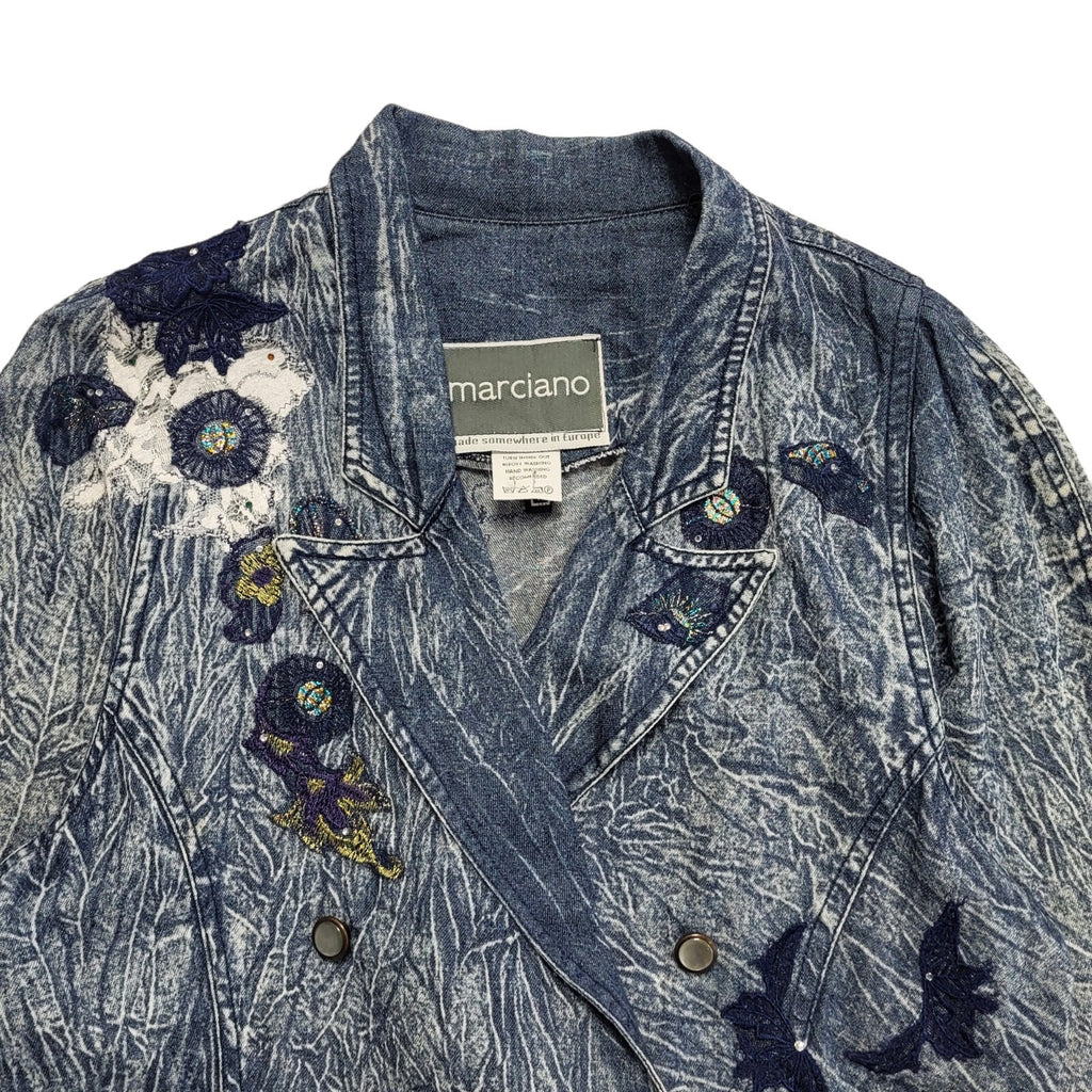 Marciano Bleach Blue 80s Vintage Button Denim Jacket Uk Women's Size 12