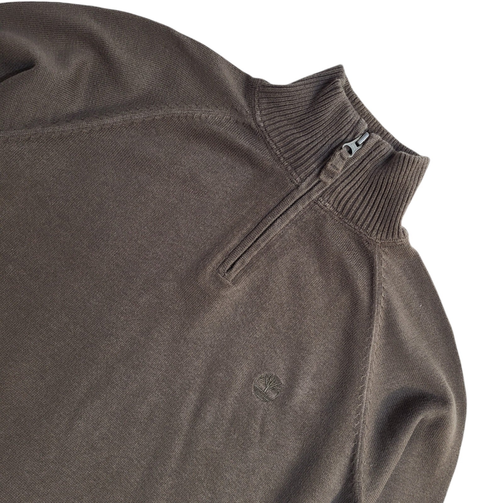 Timberland Y2K Brown 1/4 Zip High Neck Long Sleeve Jumper Men's UK Size S
