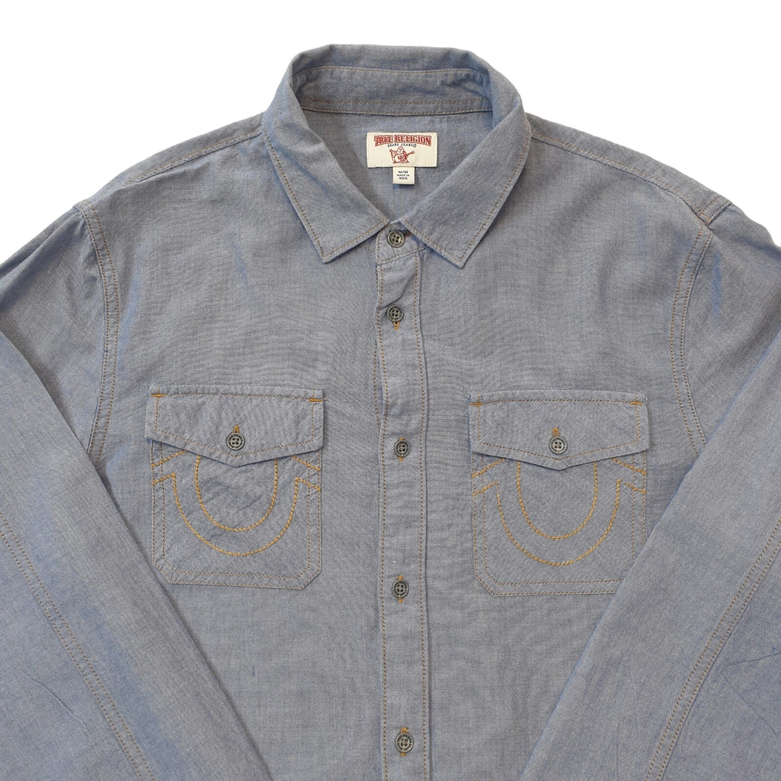 True Religion Y2K Vintage Blue Shirt Long Sleeved Men's Size Medium